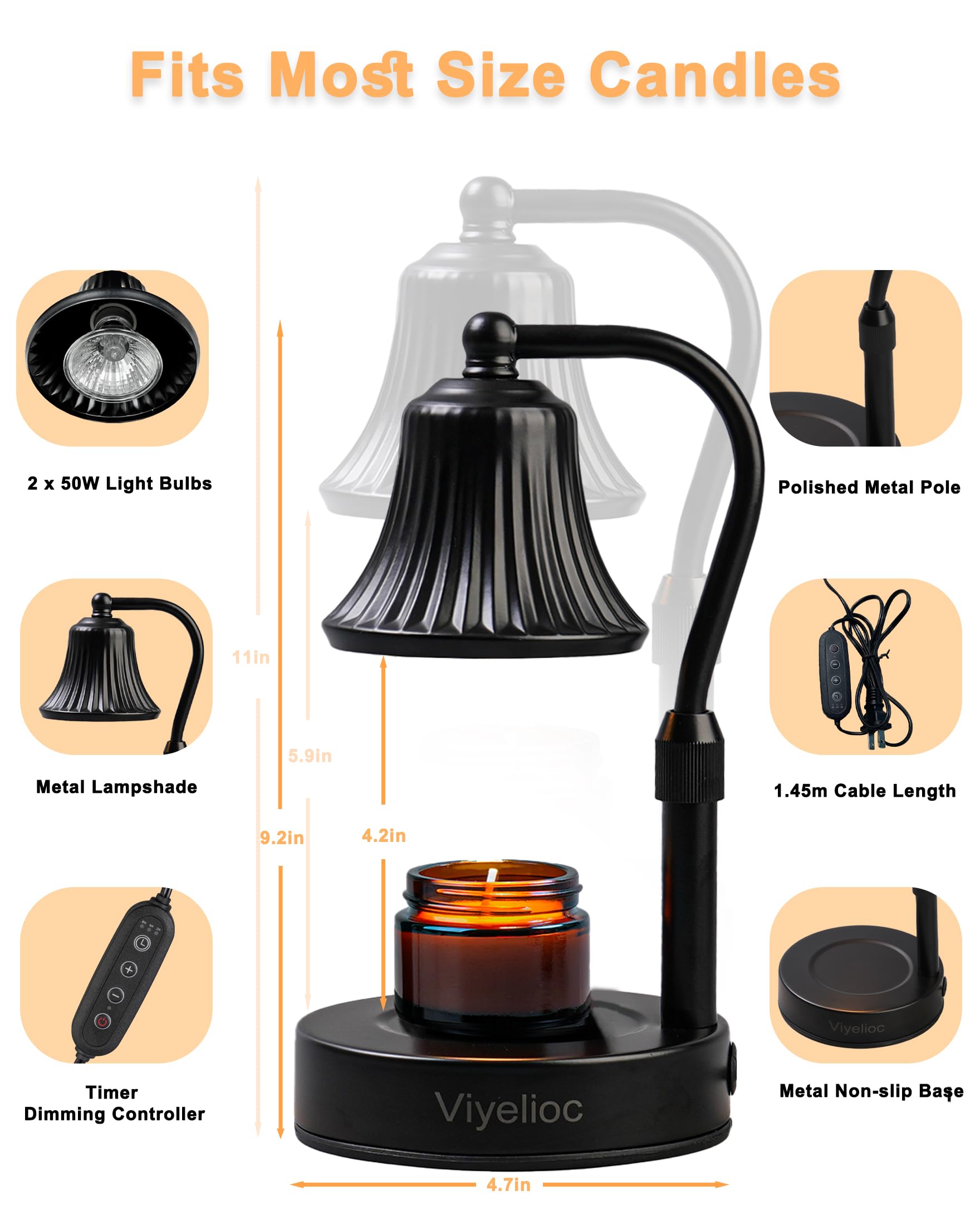 Candle Warmer lamp with timer and dimmer, adjustable height, includes 2 bulbs - perfect for home decor, bedroom ambiance, and as housewarming or birthday gifts for women. Ideal for aromatherapy, relaxation, and creating a cozy atmosphere.