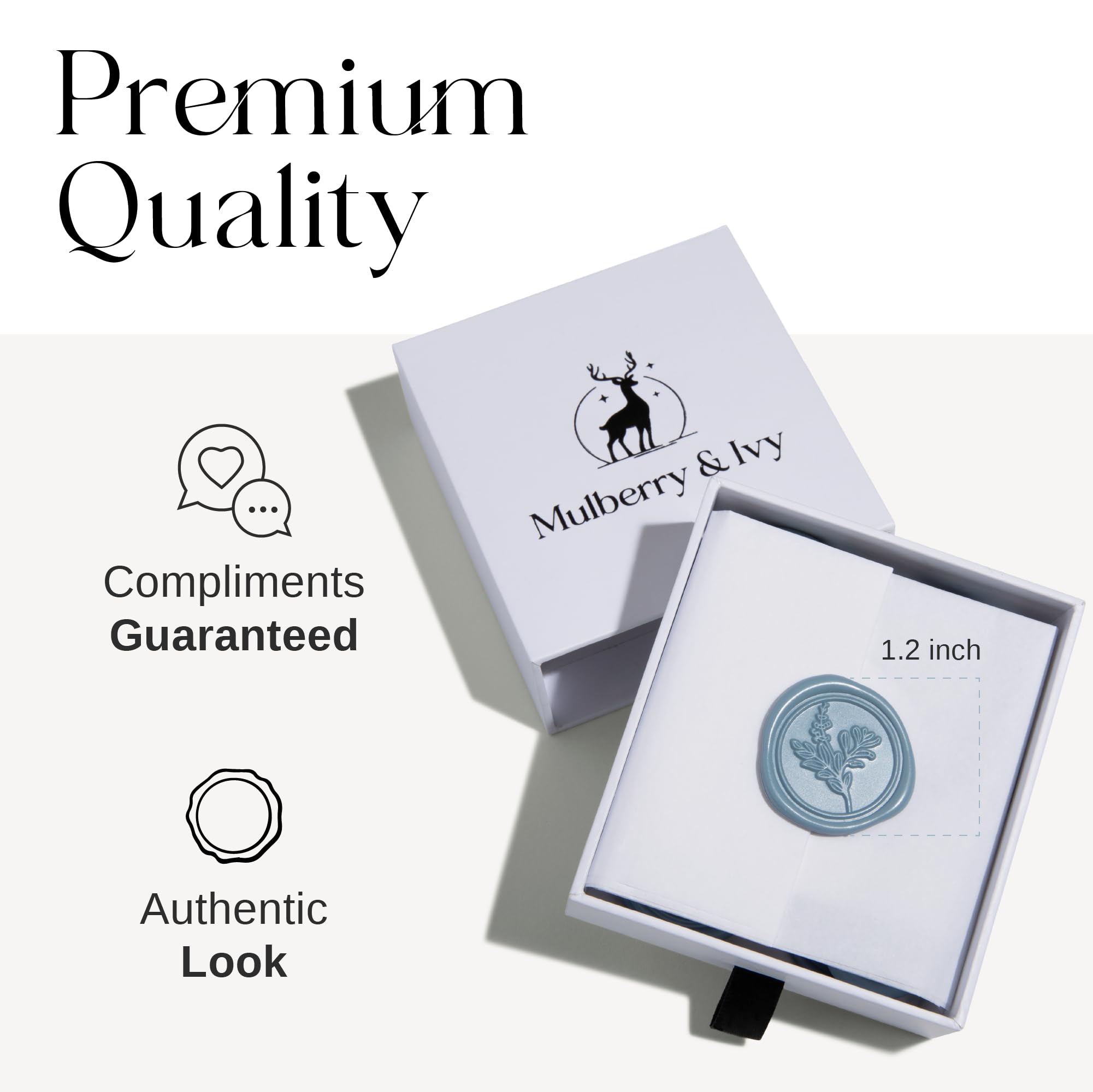 Mulberry & Ivy - 75 Pcs Premium Self-Adhesive Wax Seal Stickers for Wedding Invitations, Envelopes & Gift Wrapping - Dusty Blue Vintage Style - Perfect for DIY Crafts, Scrapbooking & Elegant Stationery