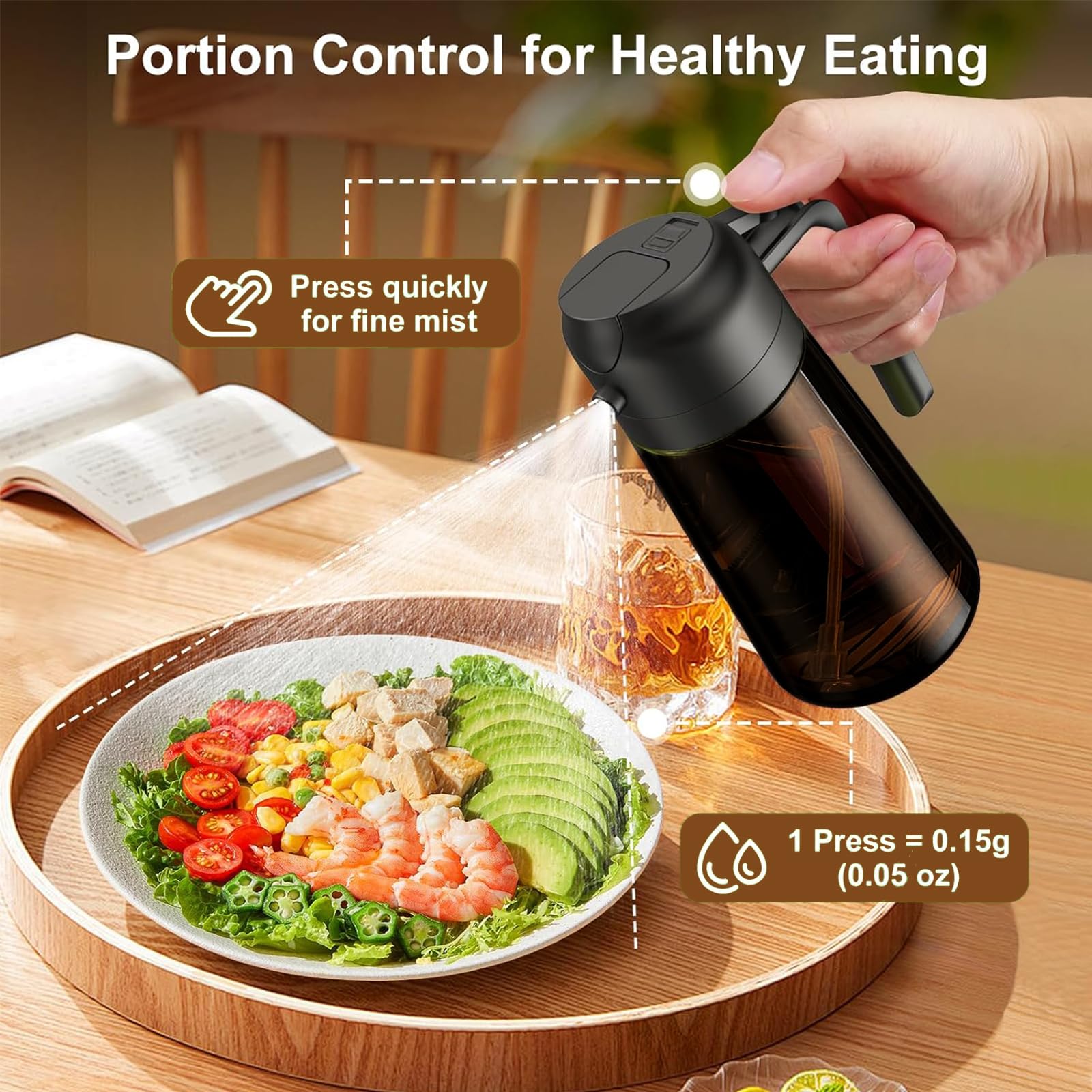 16oz Glass Oil Sprayer for Cooking - 2 in 1 Olive Oil Dispenser Bottle for Air Fryer & Salad