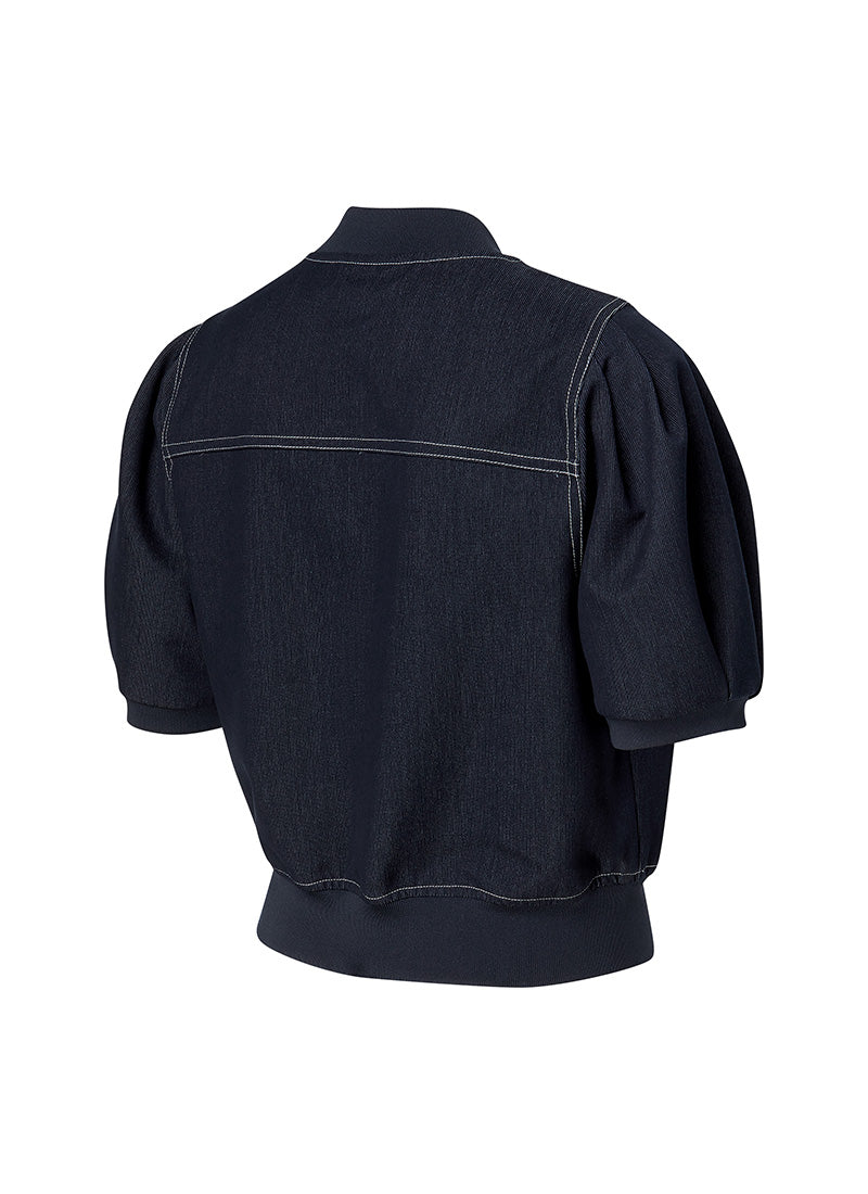 Stylish Denim-Look Puff Sleeve Short Sleeve Jumper - Casual Summer Outfit for Women | Perfect for Beach, Brunch & Date Nights