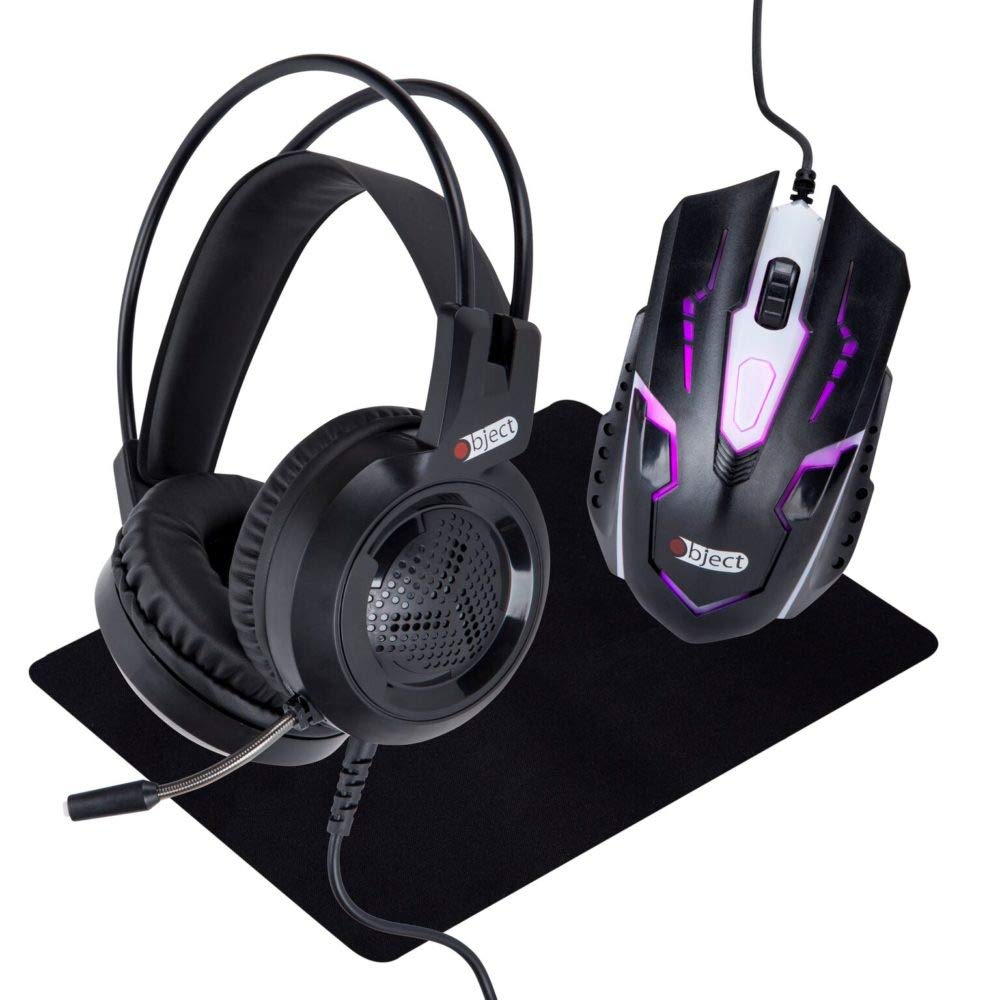3-in-1 Pro Gaming Headset with LED Lights, Mouse & Mouse Pad - RGB Color Changing Headphones with Microphone & Volume Control for PC, Laptop, Mac (Includes 3.5mm Splitter Cable) - Perfect for Esports, Streaming & Online Gaming
