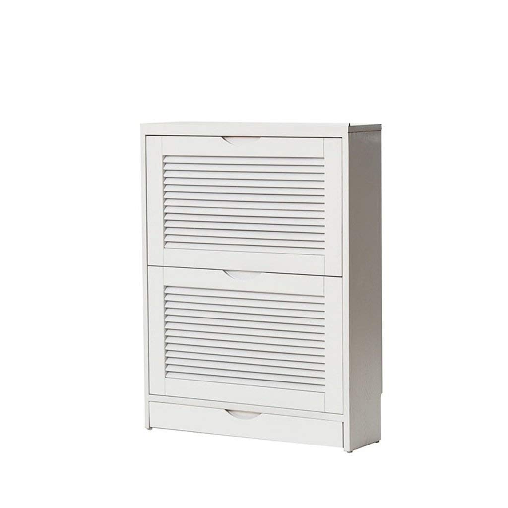 AGYQGOO 3-Tier Solid Wood Shoe Rack Organizer with Drawers - Oak Slim Shoe Cabinet, High Capacity Storage Locker, Free Installation (White) - Perfect for Entryway, Hallway, Bedroom & Closet Organization