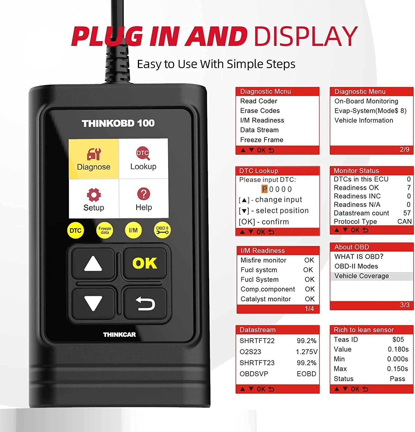 THINKOBD 100 OBD2 Scanner - Professional Car Diagnostic Tool with Full OBD2 Functions, Check Engine Light Code Reader - Perfect for DIY Mechanics & Auto Repair Shops (Car Maintenance, Engine Diagnostics, Vehicle Troubleshooting)