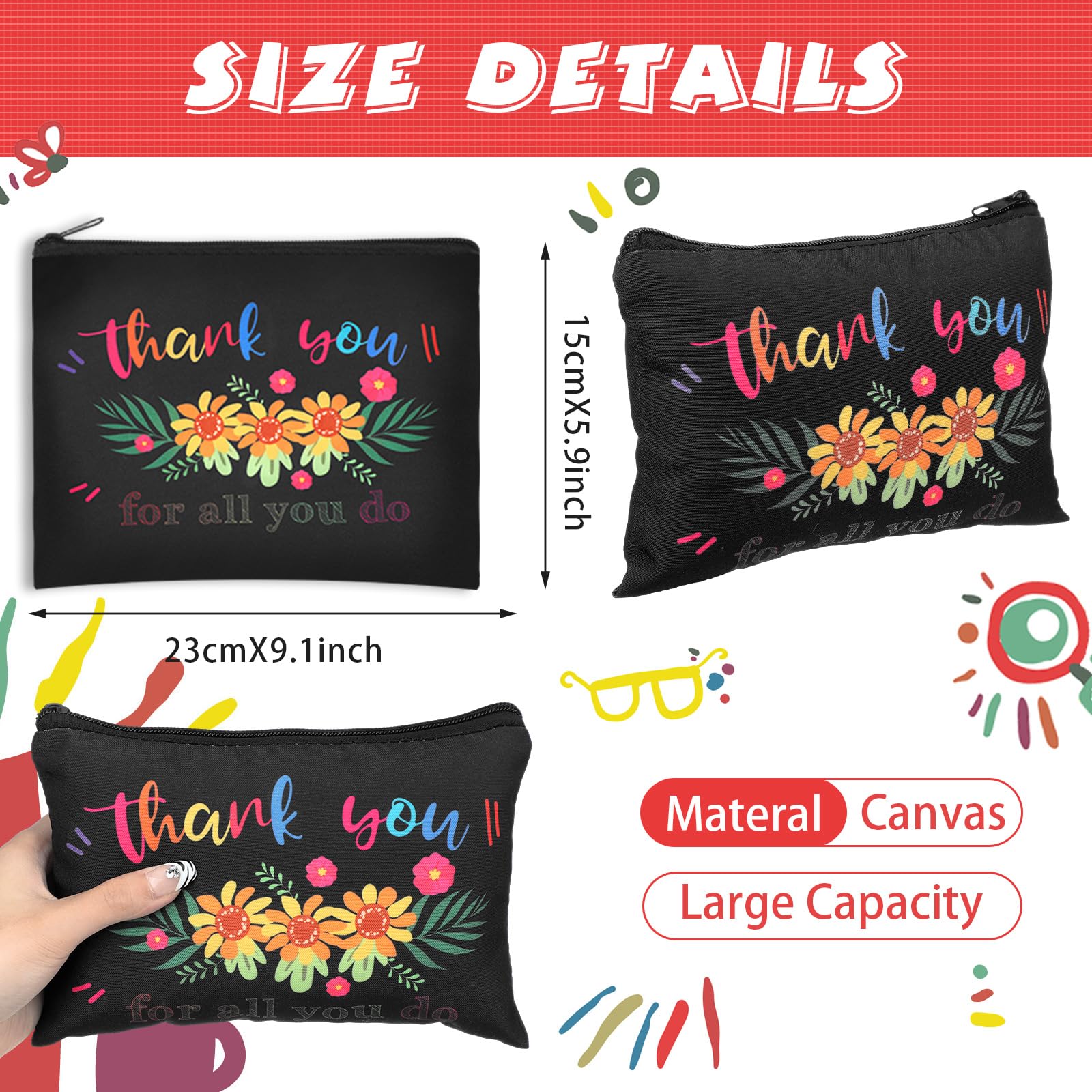 32-Piece Teacher Gift Set - Hillban Cosmetic Makeup Bag & Funny Pencil Pouch for Women - Perfect for Teacher Appreciation, Graduation, Birthday & Christmas - Great for School, Office & Travel Use