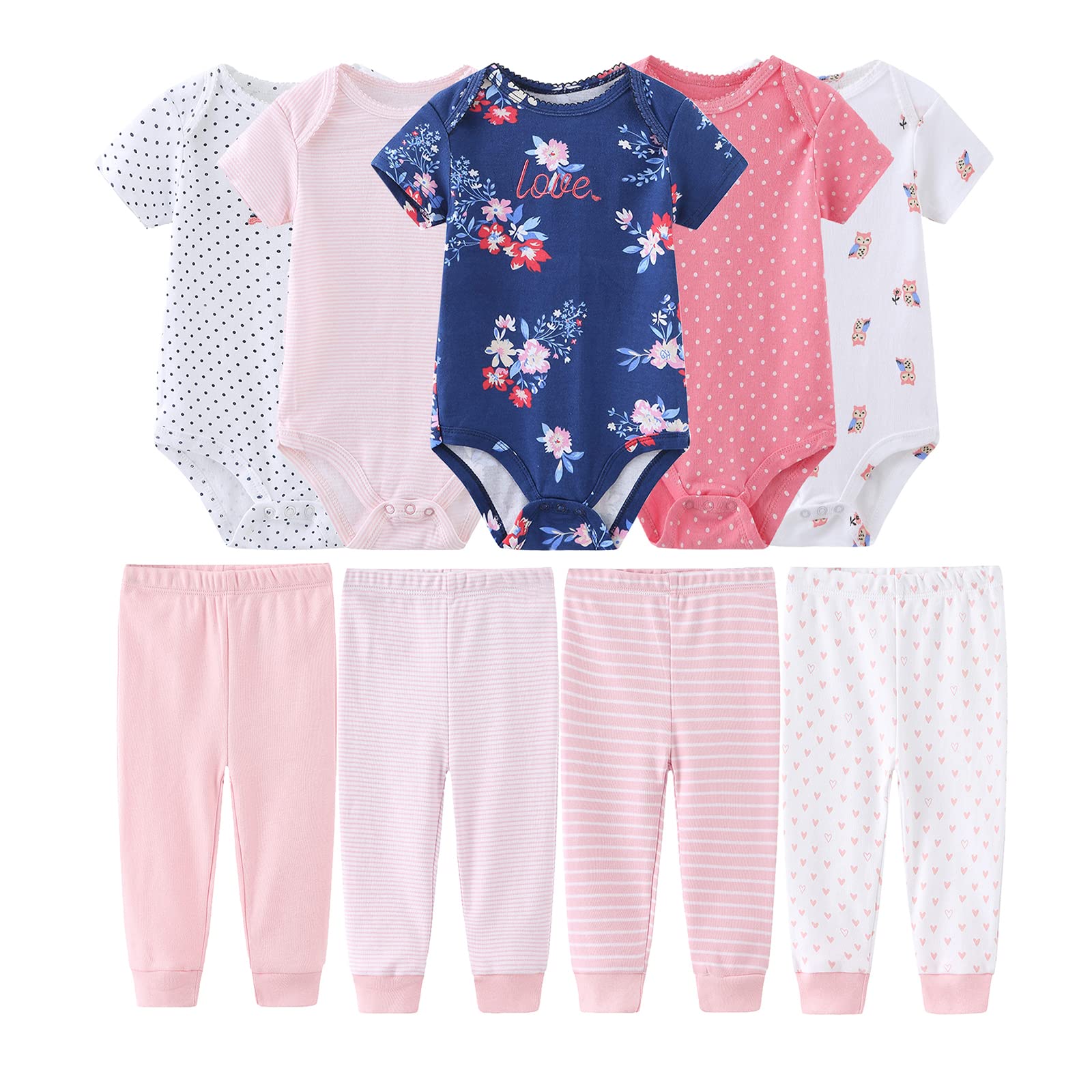 Newborn Baby Clothes Set - Short Sleeve Bodysuits & Pants for Boys & Girls - Soft Cotton Layette Outfits - Perfect for Daily Wear, Photoshoots & Gifts