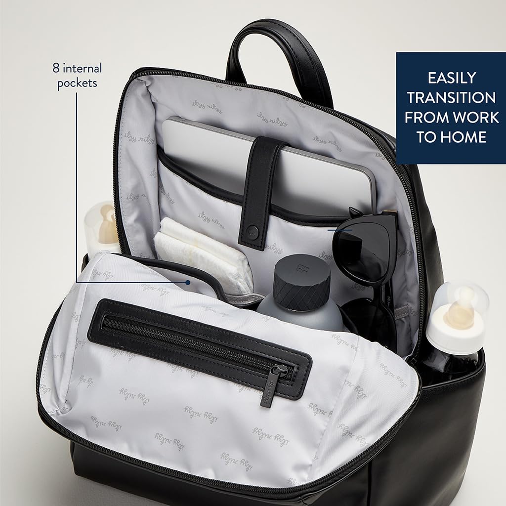 Itzy Ritzy Eras Diaper Bag Backpack for Men - Large Capacity Neutral Design Baby Bag with 15 Pockets, Changing Pad & Stroller Straps | Perfect for Dads On-The-Go, Travel & Everyday Use | Black