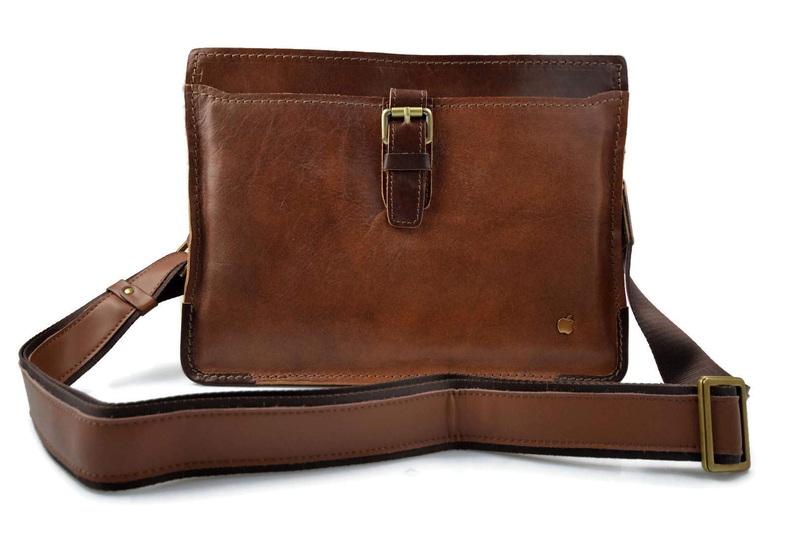 Genuine Italian Leather Messenger Bag for iPad & Tablet - Crossbody Shoulder Bag for Men & Women (Brown) - Perfect for Work, Travel & Daily Commute