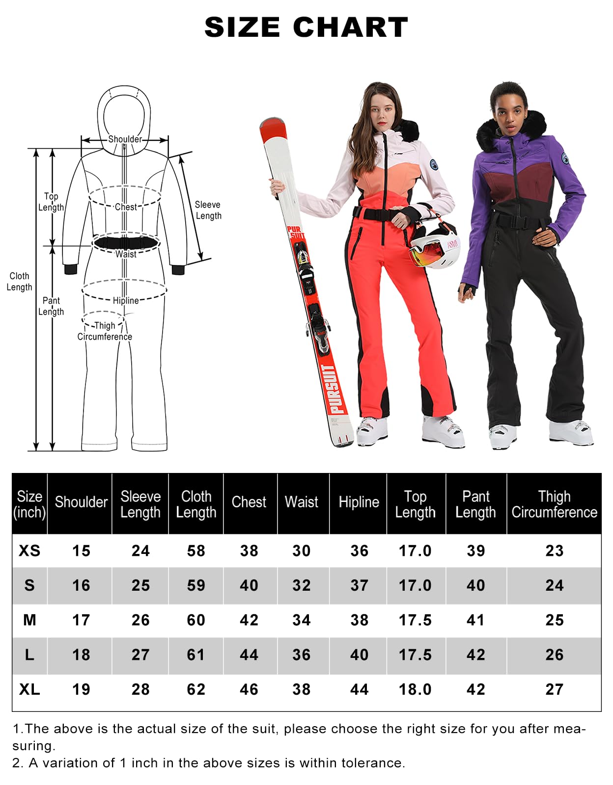 GSOU SNOW Women's One-Piece Waterproof Ski Suit - Insulated Winter Snowboard Jumpsuit with Windproof Design for Skiing, Snowboarding & Outdoor Winter Activities