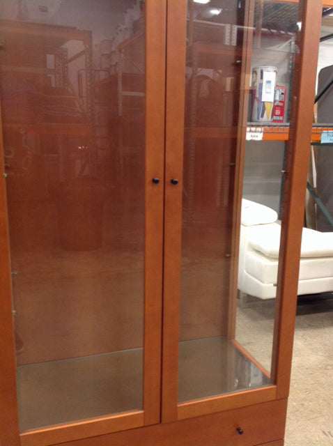 Modern Wood & Glass Display Cabinet with 2 Drawers - Perfect for Showcasing Collectibles, China, or Home Decor in Living Room & Dining Room