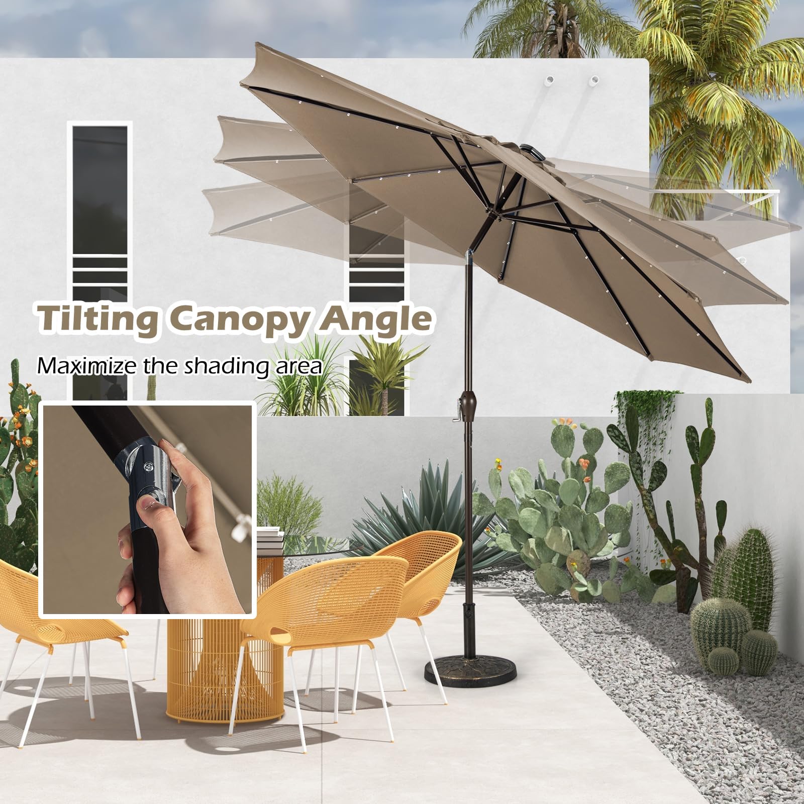 Giantex 9ft/10ft Solar LED Patio Umbrella with Crank & Tilt System - Waterproof Outdoor Market Umbrella for Backyard, Deck, Pool, Beach & Garden Parties | Perfect for Summer BBQs, Picnics & Outdoor Dining