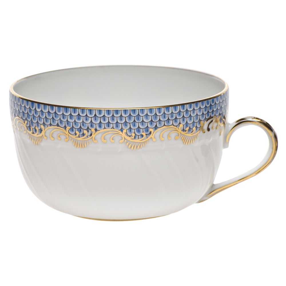 Vintage Canton Teacup with Fish Scale Pattern - Light Blue Porcelain Tea Cup for Afternoon Tea & Chinese Tea Ceremony