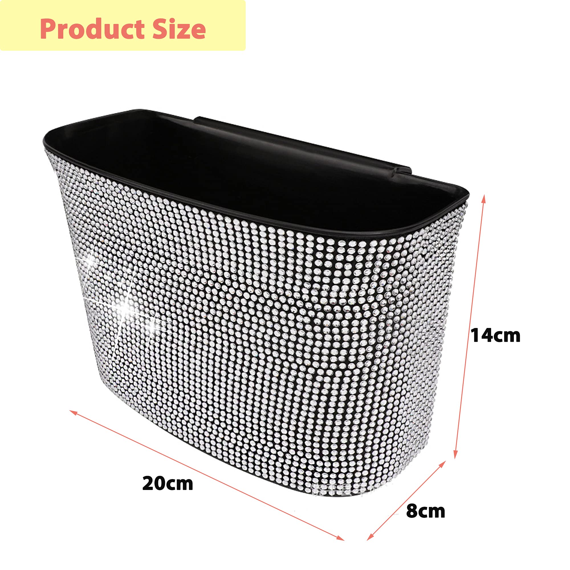 Pomelo Litchi Pitaya Glitter Diamond Car Organizer - Rhinestone Trash Bin with 2 Hooks, Ticket Clip & Start Engine Circle (Green) | Perfect for Car Storage, Gift Box & Glamorous Vehicle Accessories