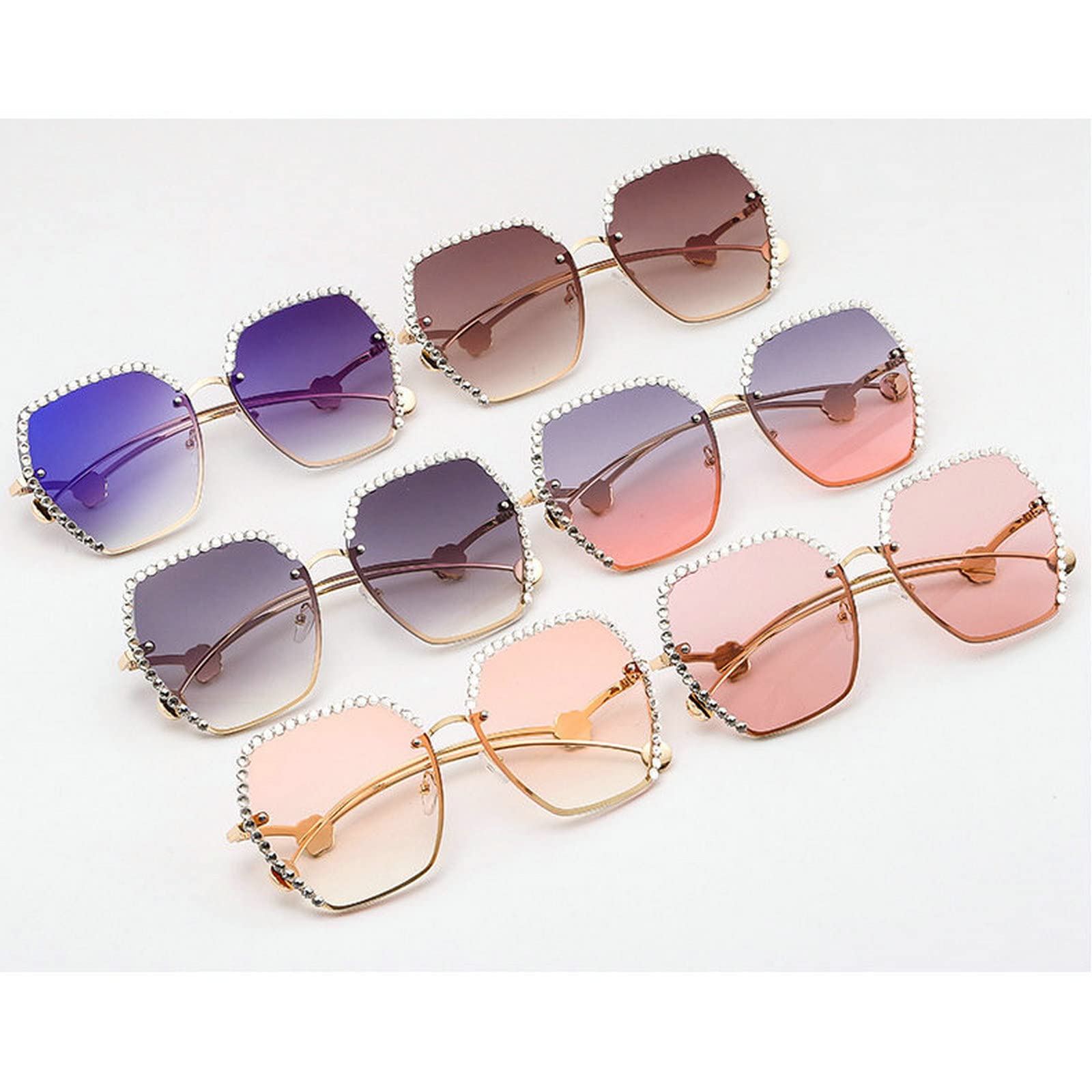 Luxury Diamond Rhinestone Sunglasses for Women & Men - Crystal Rimless Oversized Square Frame Sun Glasses - Perfect for Beach, Party & Fashion Accessories