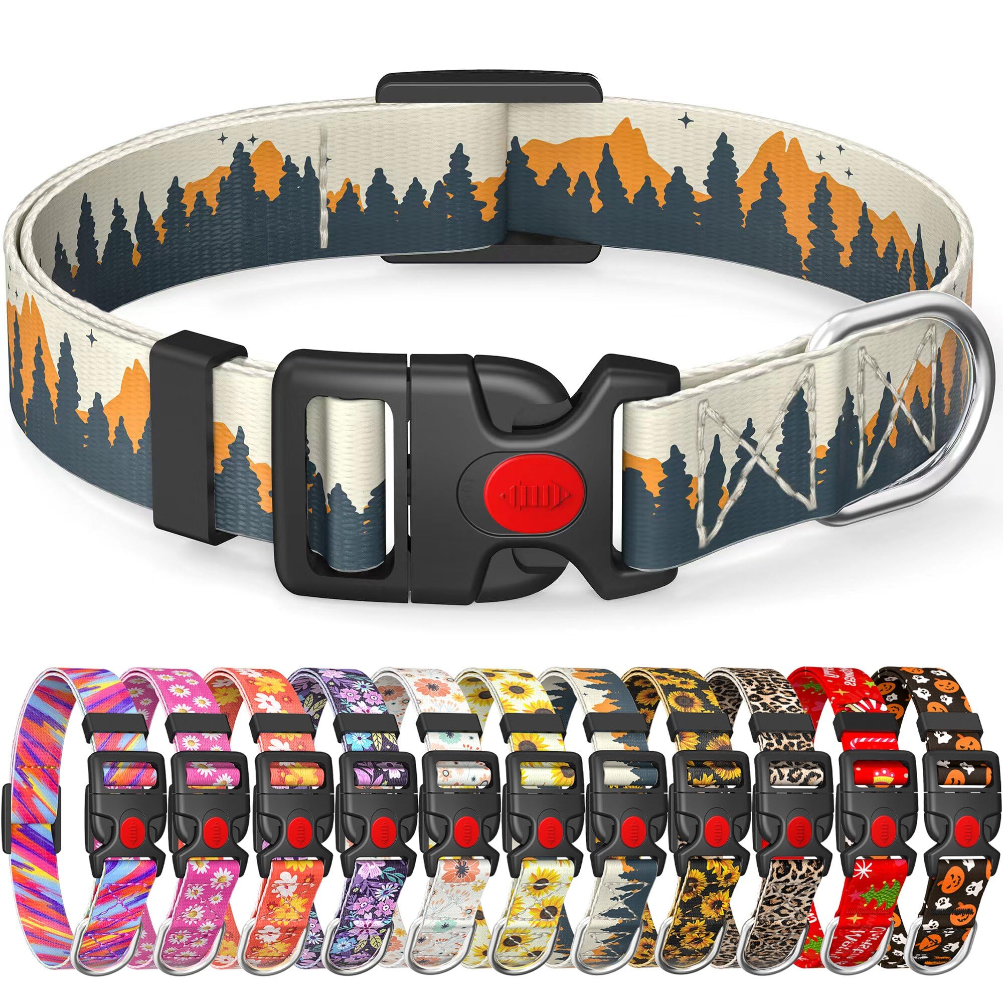 Stylish Sunset Forest Pattern Dog Collar for Medium Dogs - Soft & Durable Pet Collar with Quick-Release Safety Buckle for Puppies, Small & Large Dogs (Perfect for Daily Walks, Training & Outdoor Adventures)