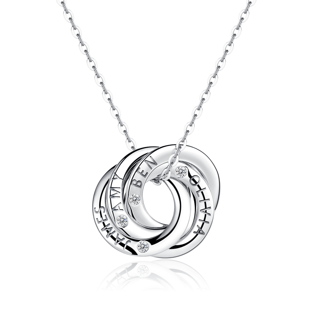 Engraved 3 Interlocking Russian Rings Necklace Pendant - Elegant Jewelry Gift for Women - Perfect for Anniversaries, Weddings & Special Occasions