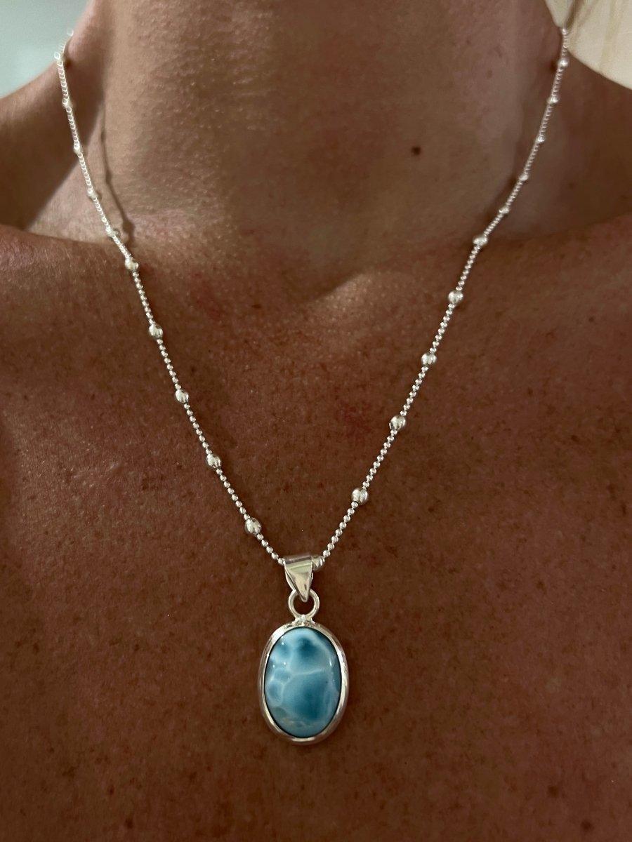 Elegant Oval Larimar Pendant Necklace for Women - Handmade Sterling Silver Jewelry Gift for Her - Perfect for Weddings, Parties & Special Occasions