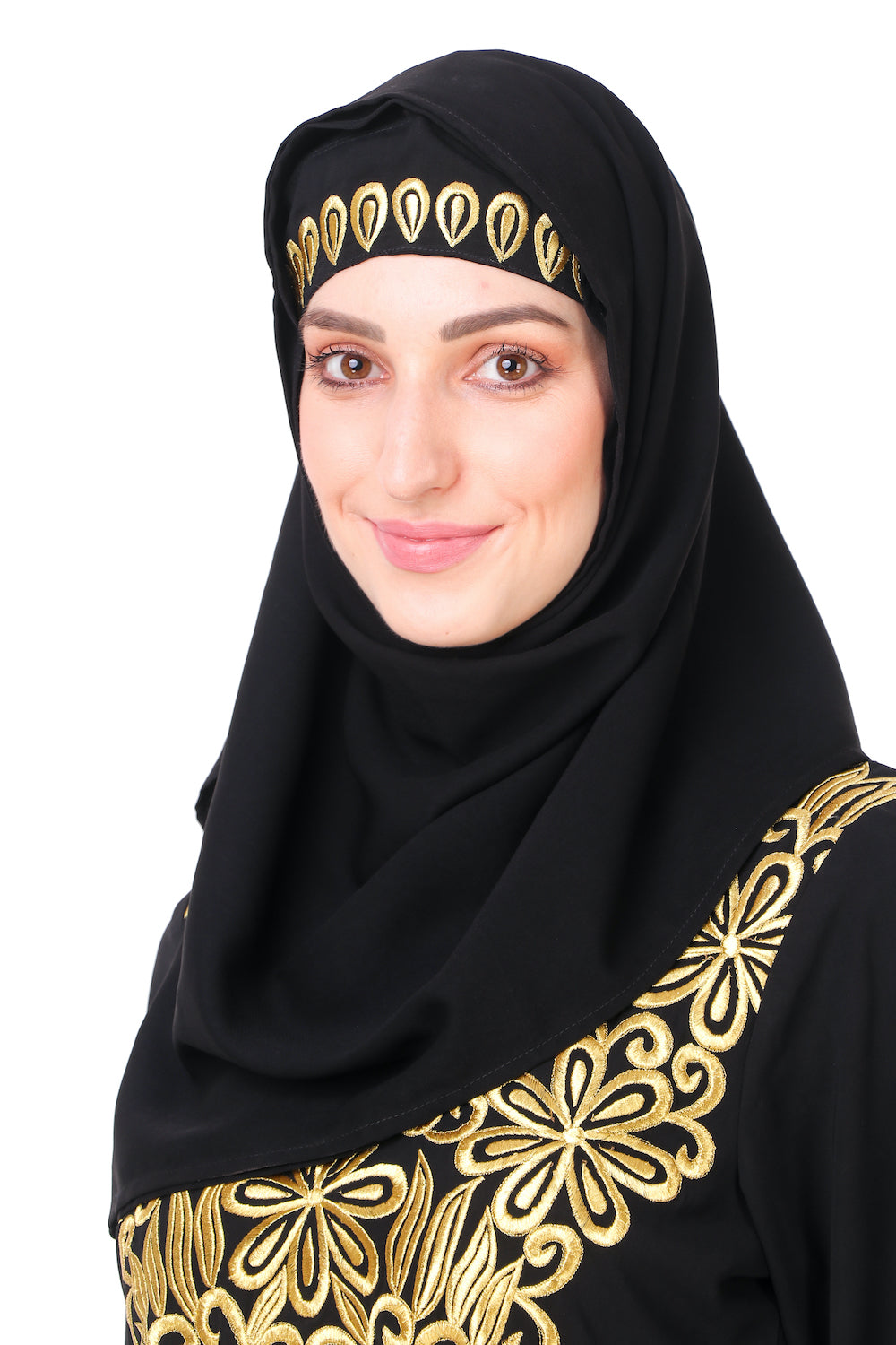 AY 809 Gold Hand Embroidered Fancy Abaya Dress - Elegant Muslim Women's Islamic Clothing for Weddings & Special Occasions