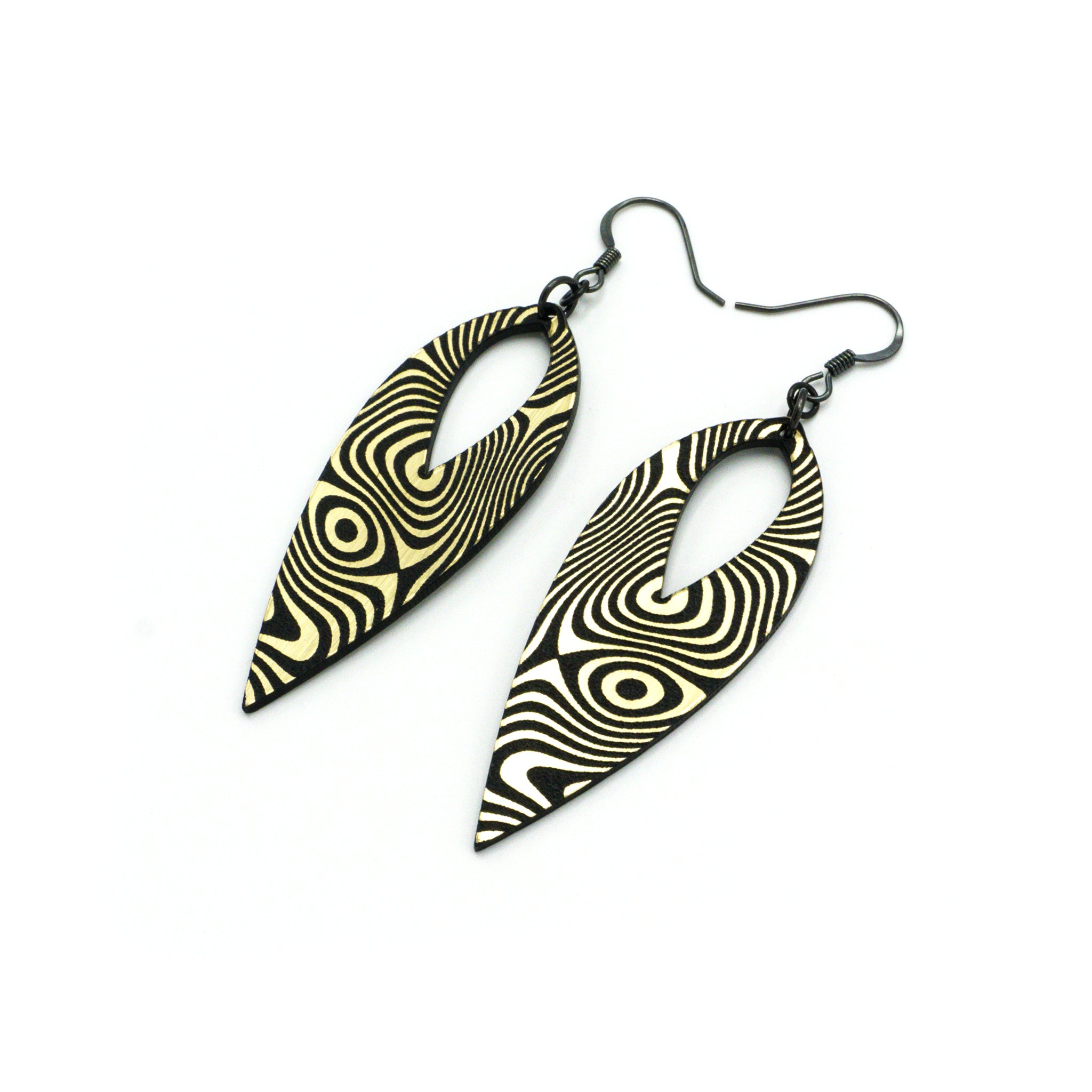 Nativas 34R Acrylic Earrings - Brushed Gold & Black Hoop Earrings for Women | Trendy Fashion Jewelry for Parties, Work & Everyday Wear