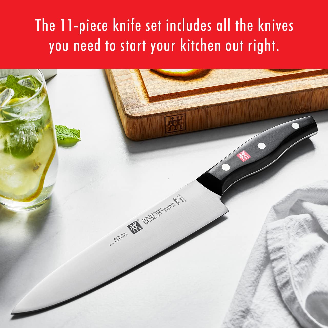 ZWILLING Twin Signature 11-Piece German Knife Set with Block - Razor-Sharp Professional Kitchen Knives Made in Germany | High-Performance Special Formula Steel | Dishwasher Safe | Perfect for Home Chefs, Cooking Enthusiasts & Professional Kitchens