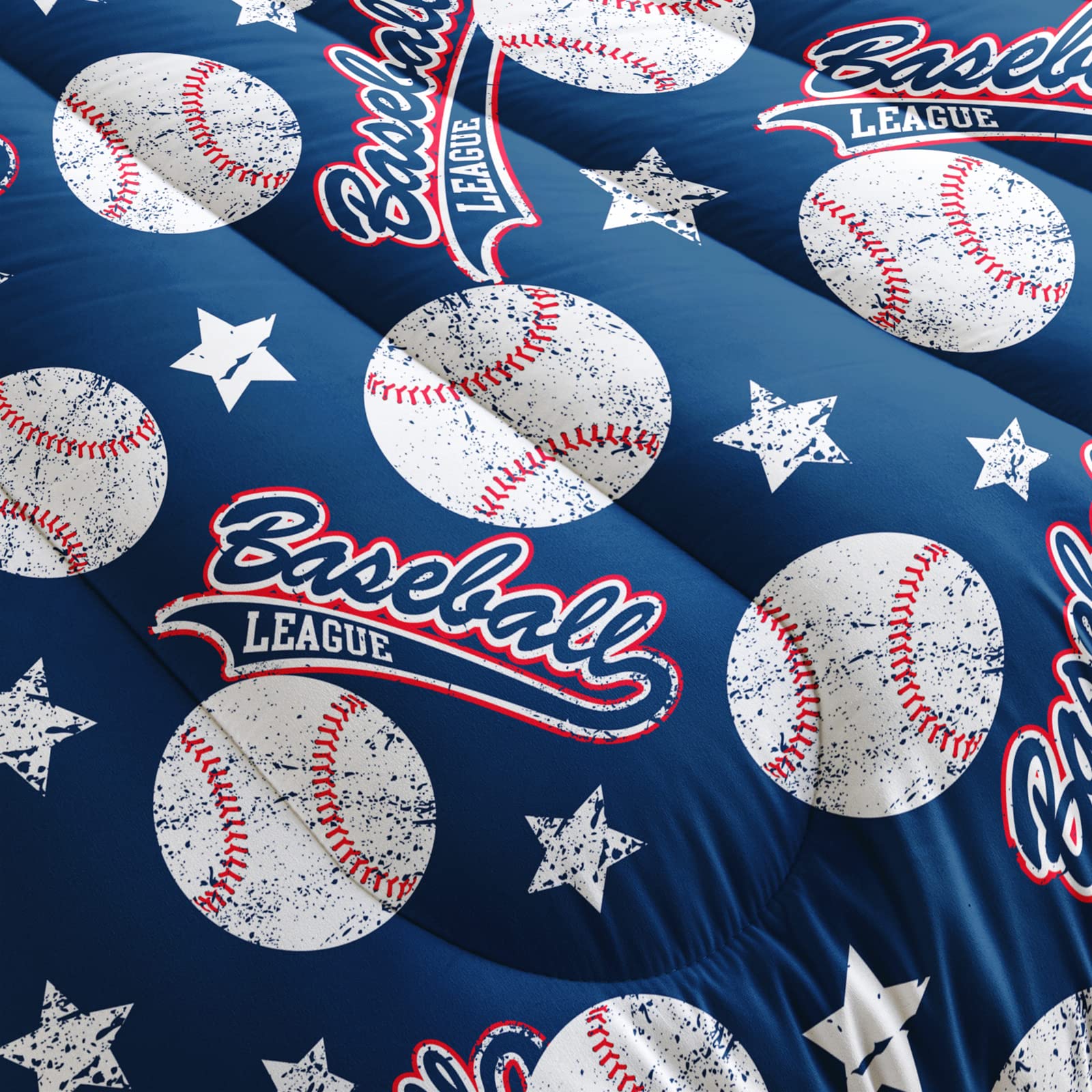 QOOMO 3D Baseball Print Twin Size Comforter Set - Blue Sports Theme Kids Bedding with 2 Pillowcases, Down Alternative, Soft & Lightweight All-Season Bedding - Perfect for Boys' Rooms, Baseball Themed Bedrooms & Sports Lovers