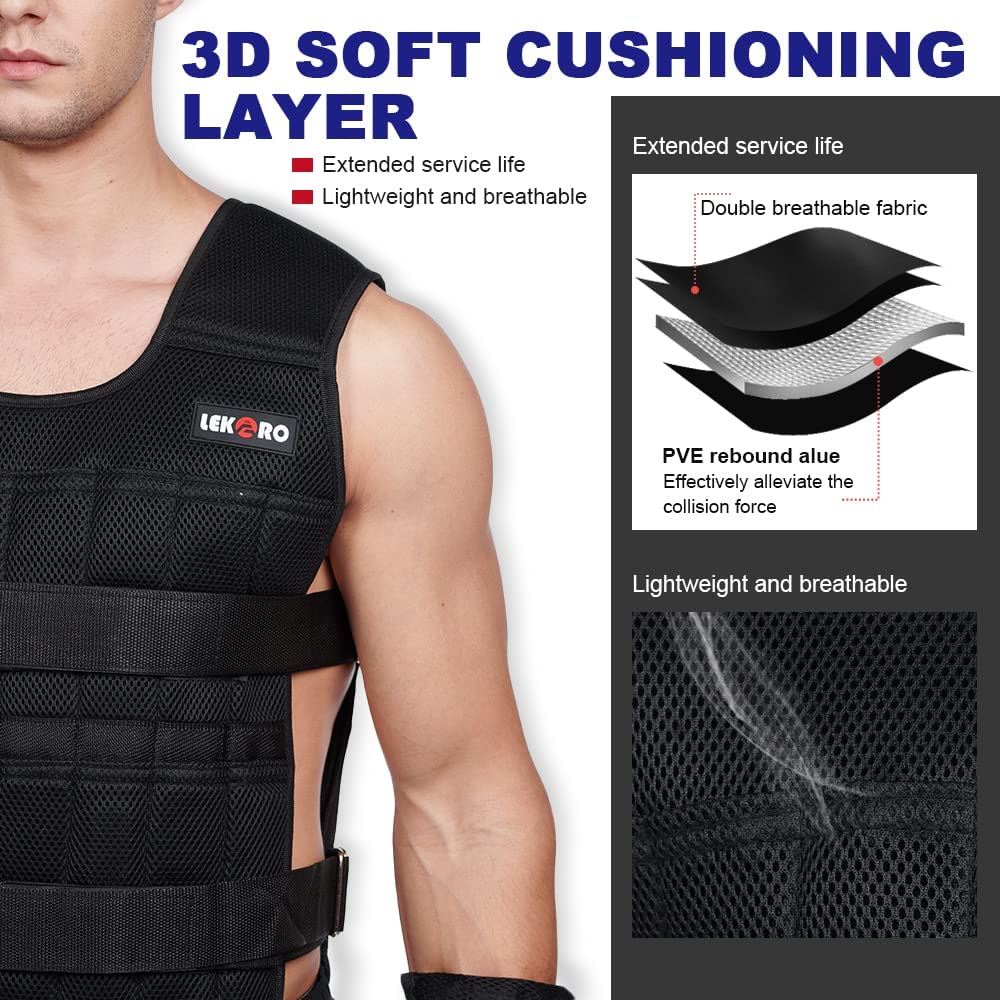44LB Adjustable Weighted Vest for Men & Women - Workout Training Fitness Vest with 96 Steel Plates - Perfect for CrossFit, Running, Strength Training & Home Gym Exercises