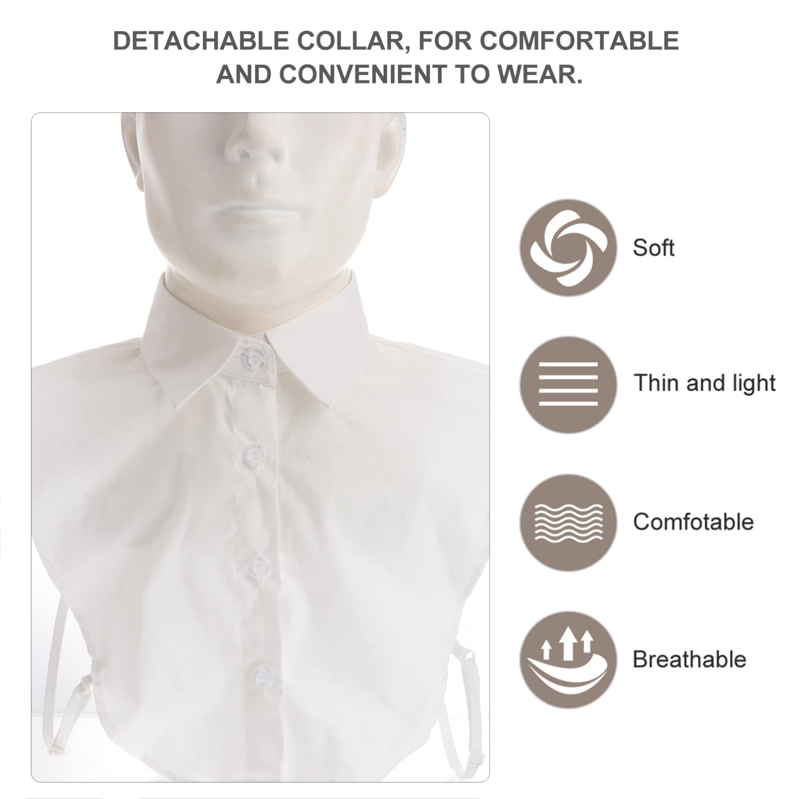 Women's Detachable Collar Half Shirt - Removable Choker Blouse with Fake Round Collar for Commuting | White Tank Top with Button Extender | Perfect for Office Wear, Casual Outfits & Child Fashion