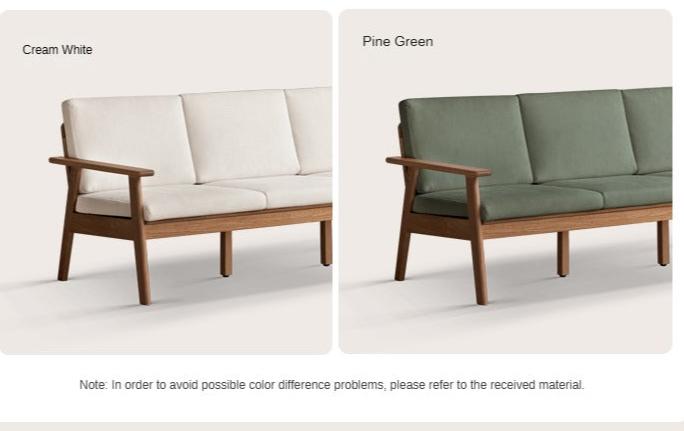 Solid Oak Wood Straight Sofa - 4 Fabric Color Options for Living Room, Office & Lounge Areas