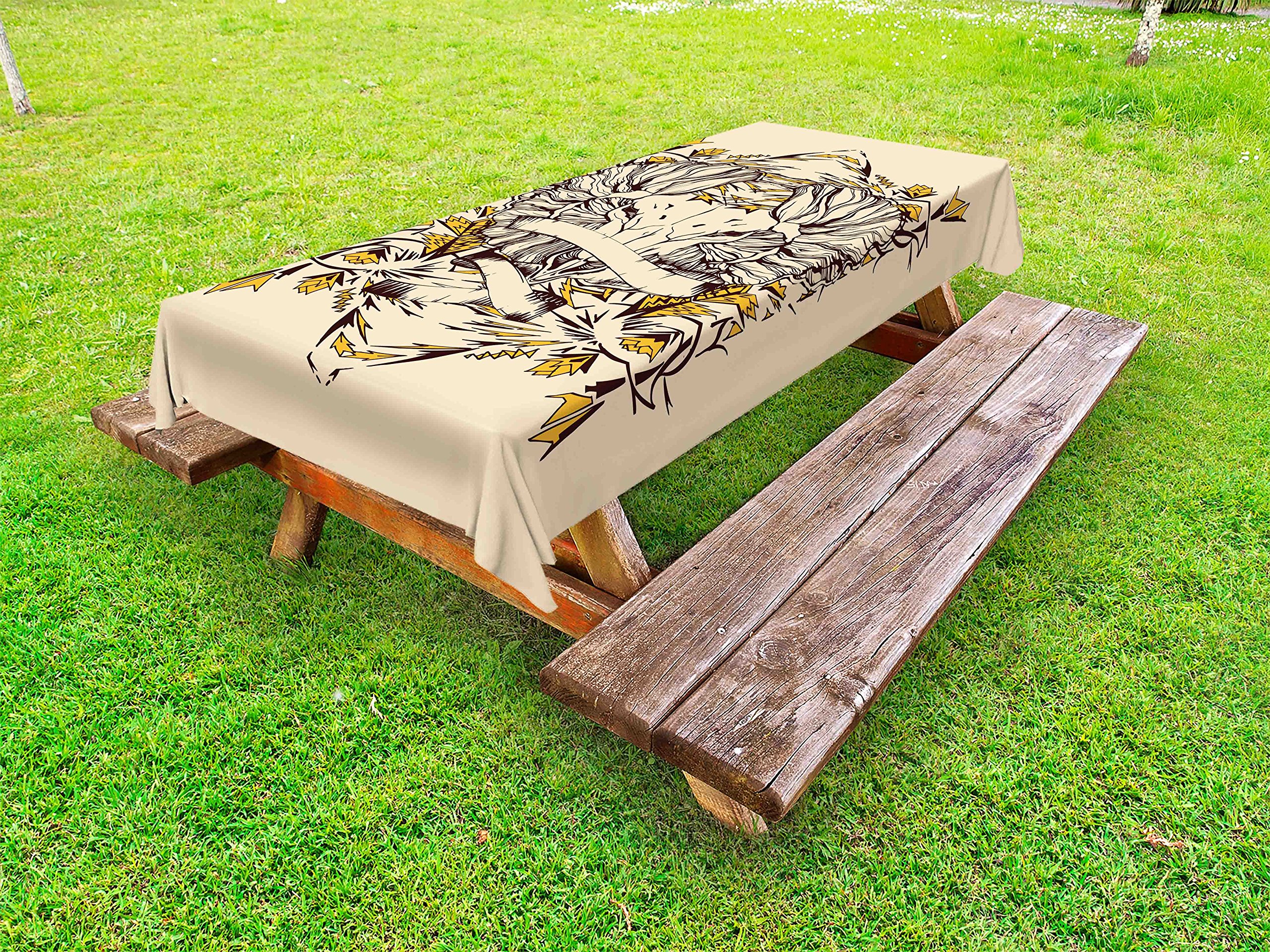 Ambesonne Zodiac Aries Outdoor Tablecloth - Hand Drawn Abstract Astrological Wild Animal Design, Washable Picnic Table Cover 58