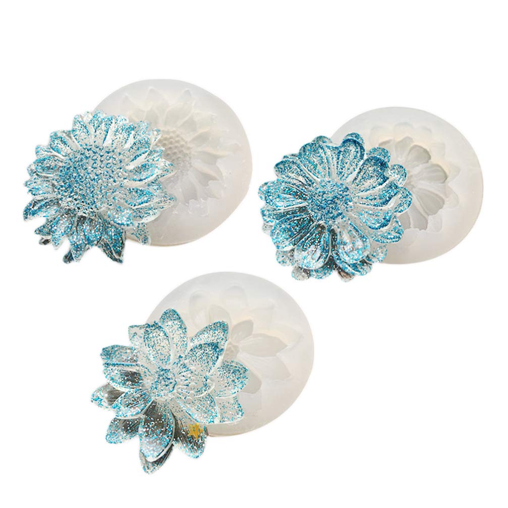 Healifty 3-Piece Silicone Molds for Resin Casting - Lotus Flower & Sunflower 3D Epoxy Molds for DIY Jewelry, Charms, Pendants, Wax Candles & Soap Making - Perfect for Home Decor, Wedding Favors & Craft Projects