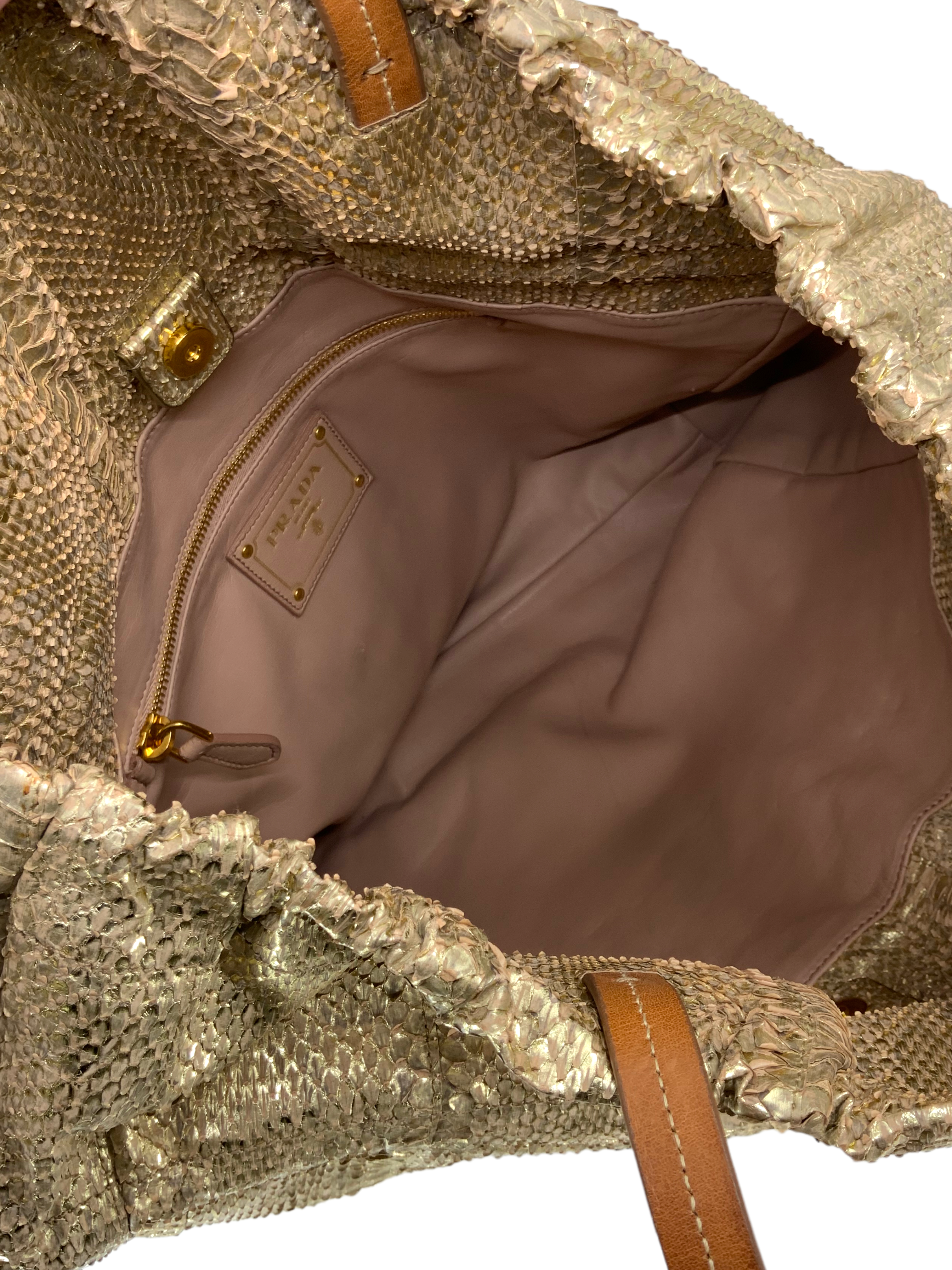Prada Oro Viper Drawstring Shopping Tote Bag - Luxury Designer Handbag for Women | Perfect for Work, Travel & Everyday Use