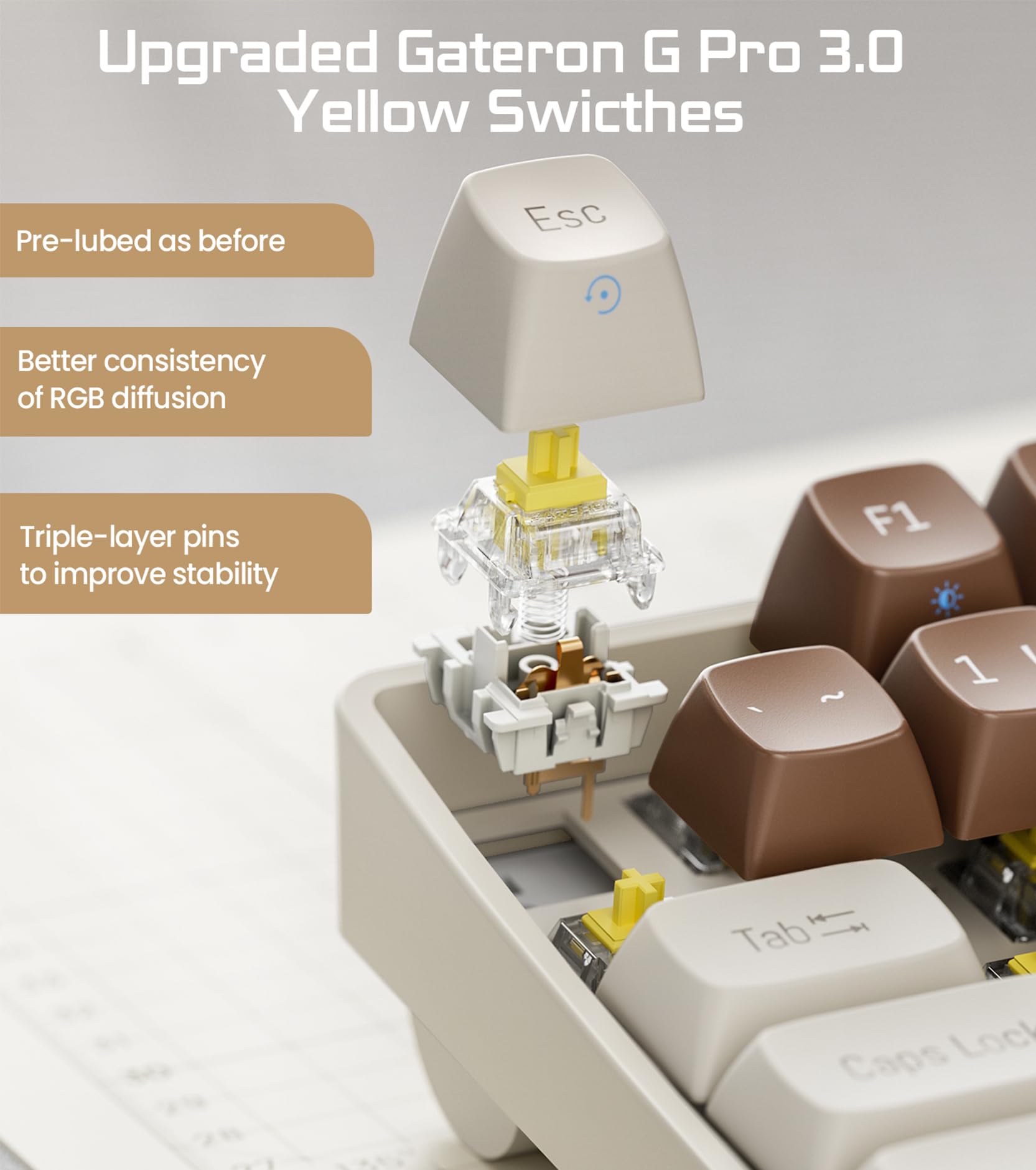 R100 96% Wireless Mechanical Keyboard - Gateron G Pro 3.0 Yellow Switches, Tri-Mode Connectivity (BT 5.0/2.4GHz/USB-C), Hot Swappable, RGB Backlit, Compatible with Windows & Mac - Perfect for Gaming, Office Work, and Programming