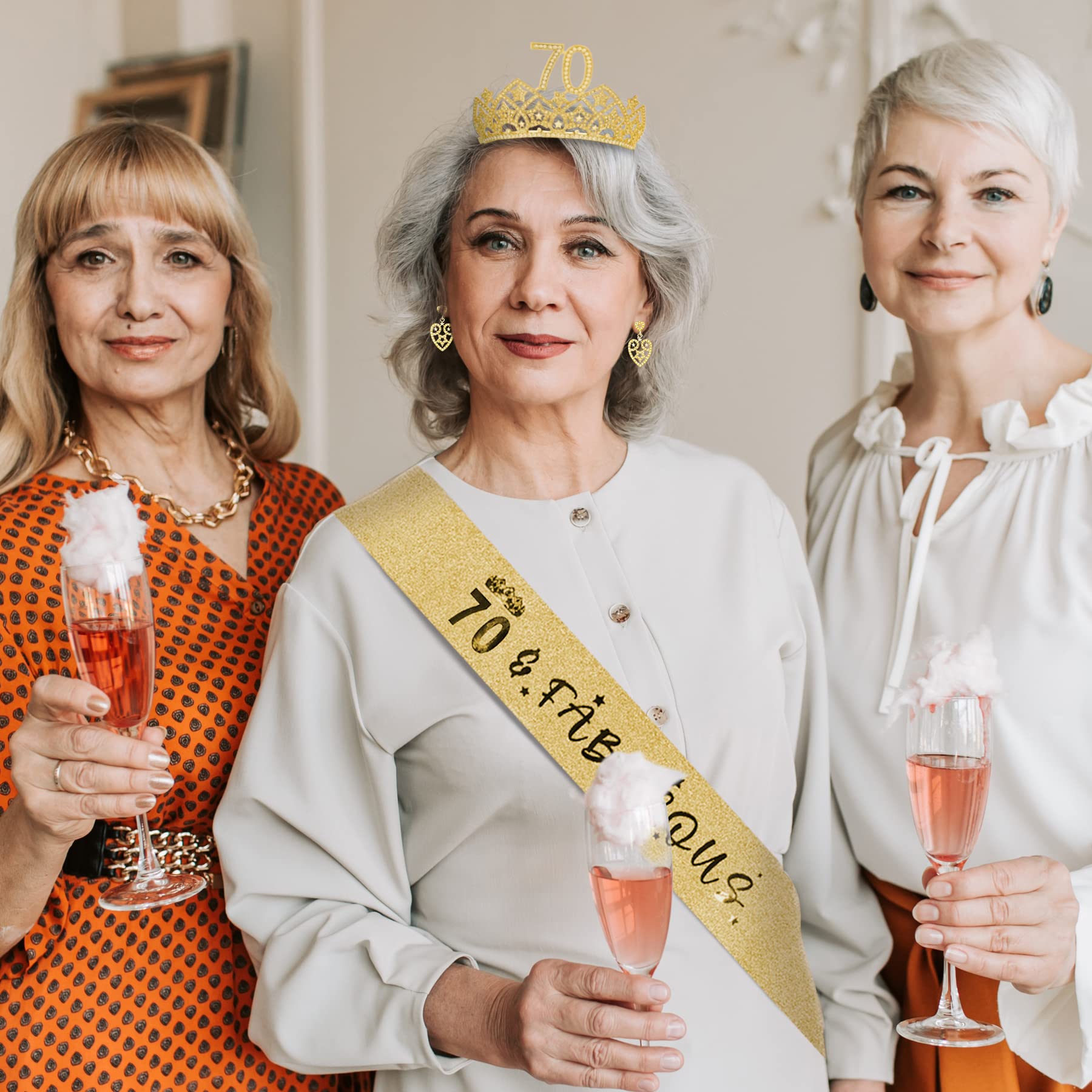 70th Birthday Party Decorations Set - Gold Crown, Tiara & Sash for Women - Happy 70th Birthday Gifts & Celebration Supplies - Perfect for Milestone Birthday Parties, Retirement Celebrations & Special Occasions