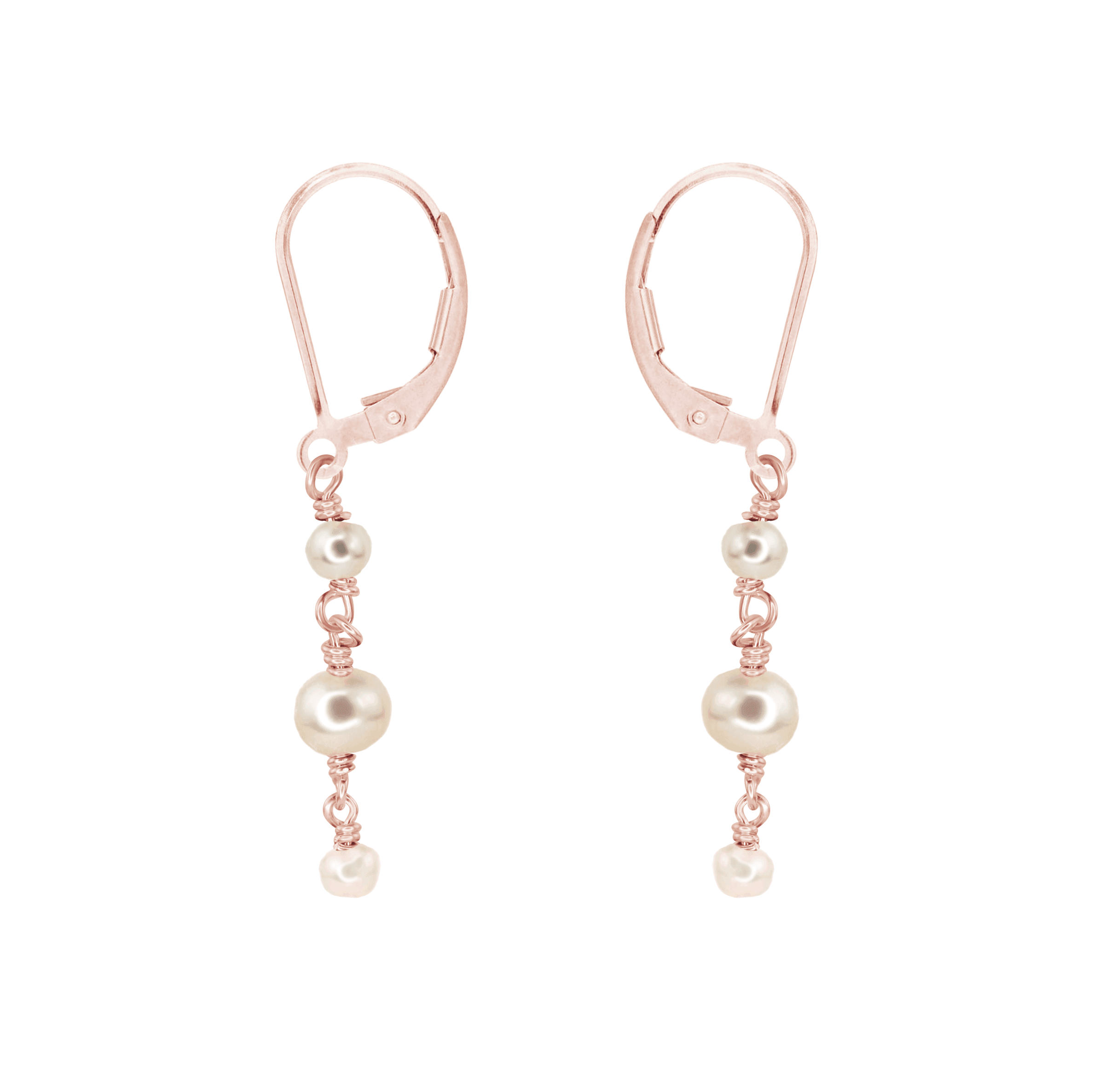 White Freshwater Pearl Crystal Beaded Chain Dangle Leverback Earrings for Women - Elegant Bridal Jewelry, Wedding Party Accessories, Evening Wear & Special Occasions