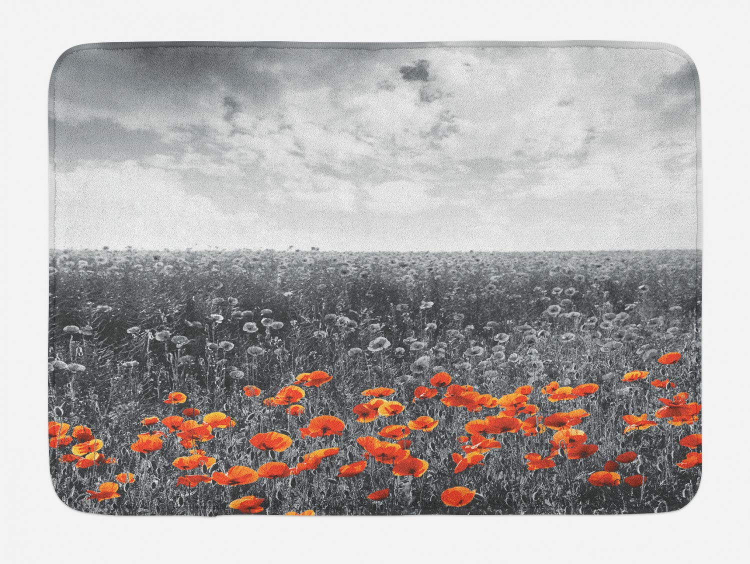 Ambesonne Non-Slip Poppy Flower Bath Mat - Vintage Spring Floral Design with Grey Background, Soft Plush Bathroom Rug, 30