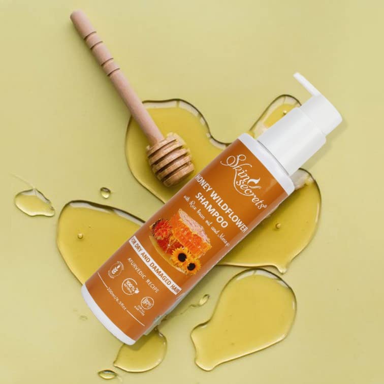 Skin Secrets Honey Wildflower Shampoo with Honey & Rice Bran Oil - Moisturizing Treatment for Dry, Damaged Hair | Paraben & Sulfate Free | Ayurvedic Formula | 200ml | Perfect for Daily Hydration & Hair Repair