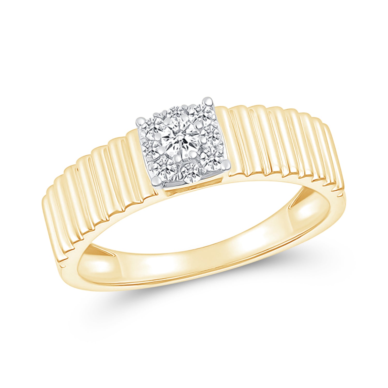 10k Yellow Gold Fluted Diamond Ring - Elegant Stackable Band for Women, Perfect for Weddings, Anniversaries & Everyday Wear