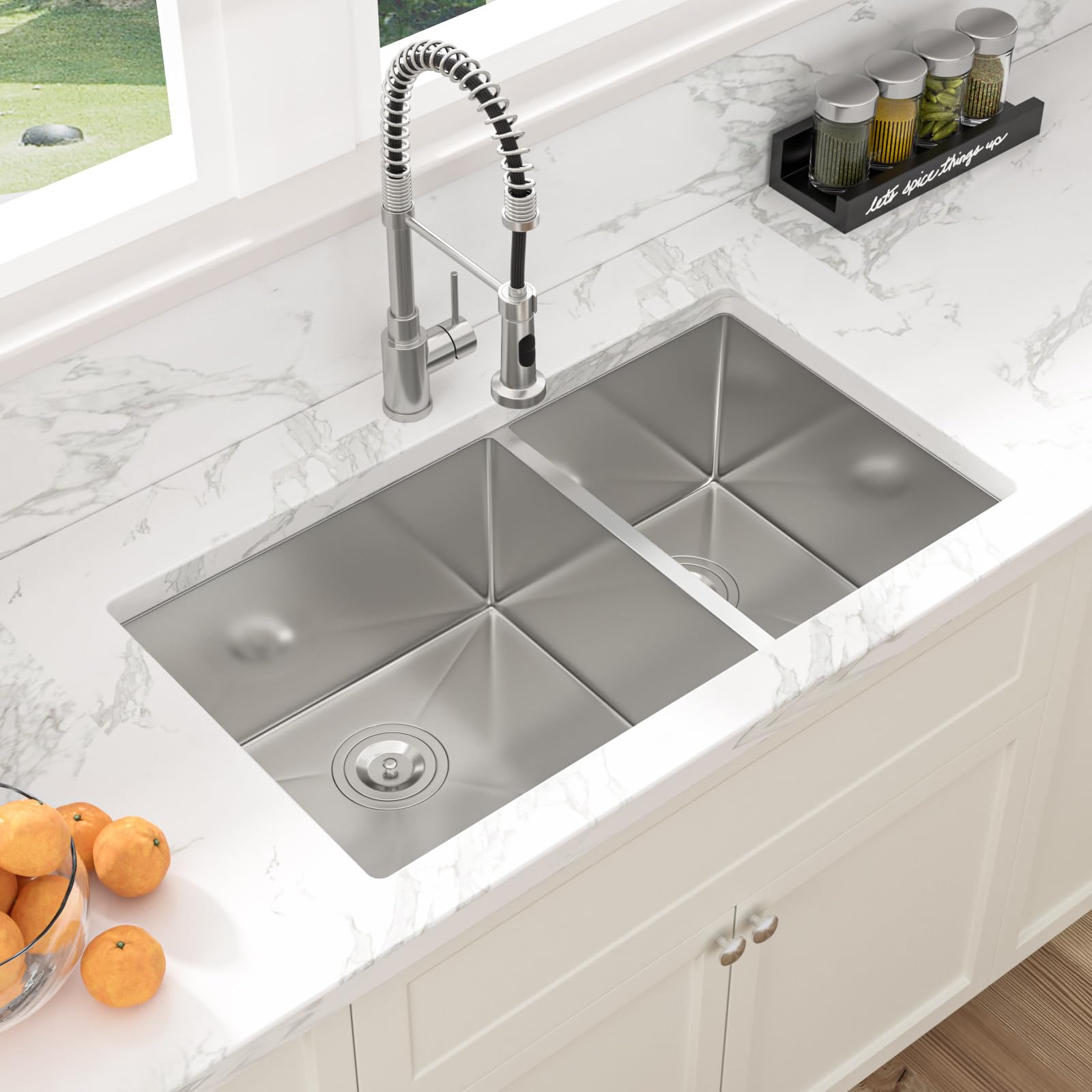 33x19 Undermount Double Bowl Stainless Steel Kitchen Sink - 16 Gauge 60/40 Split Round Corner Design for Easy Dishwashing & Food Prep | Perfect for Modern Kitchens & Restaurant Use