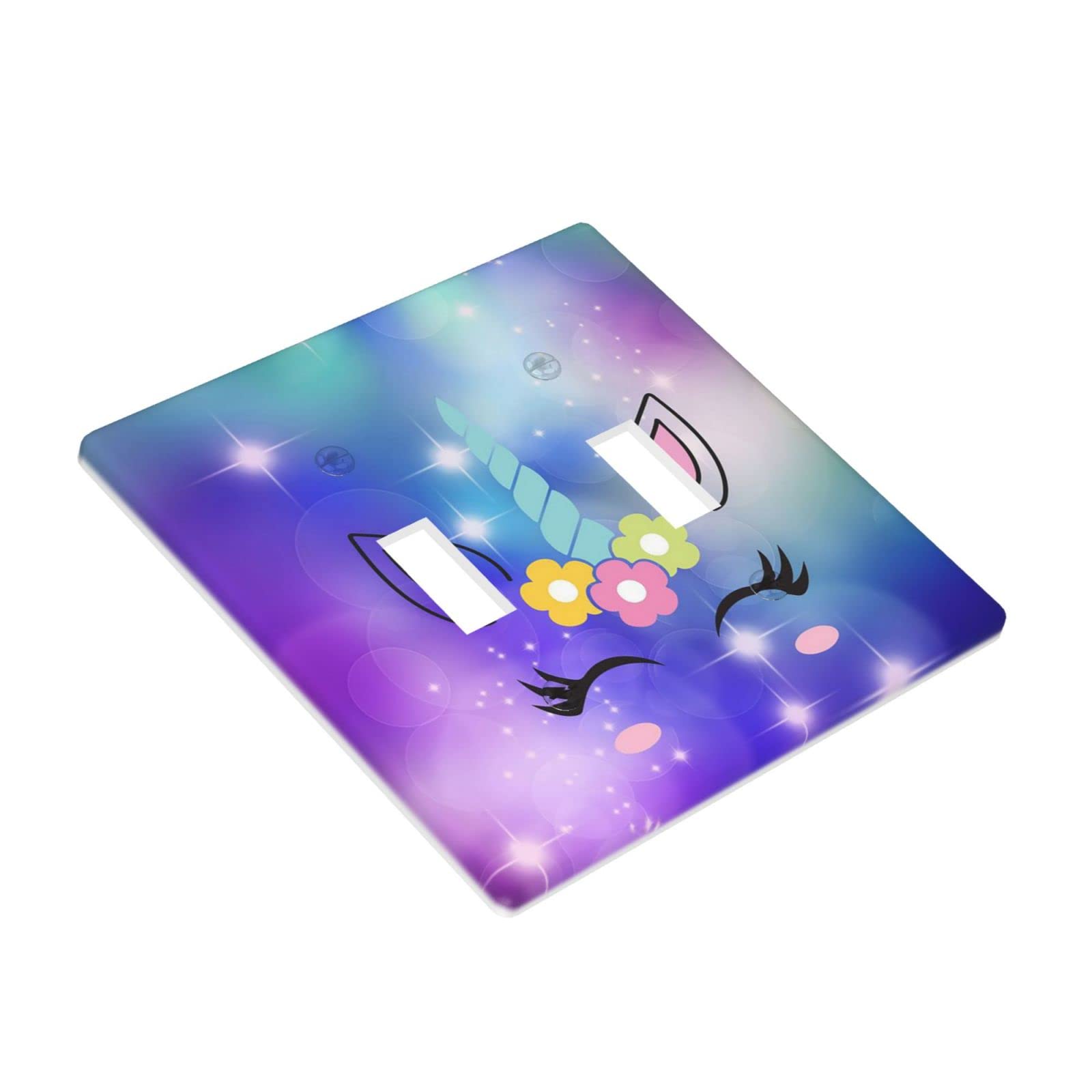 Cute Purple Unicorn Double Toggle Light Switch Cover - 2 Gang Decorative Wall Plate for Girls Kids Room & Bedroom Decor - Durable Two Light Switch Design - Perfect for Nursery, Playroom & Home Decor