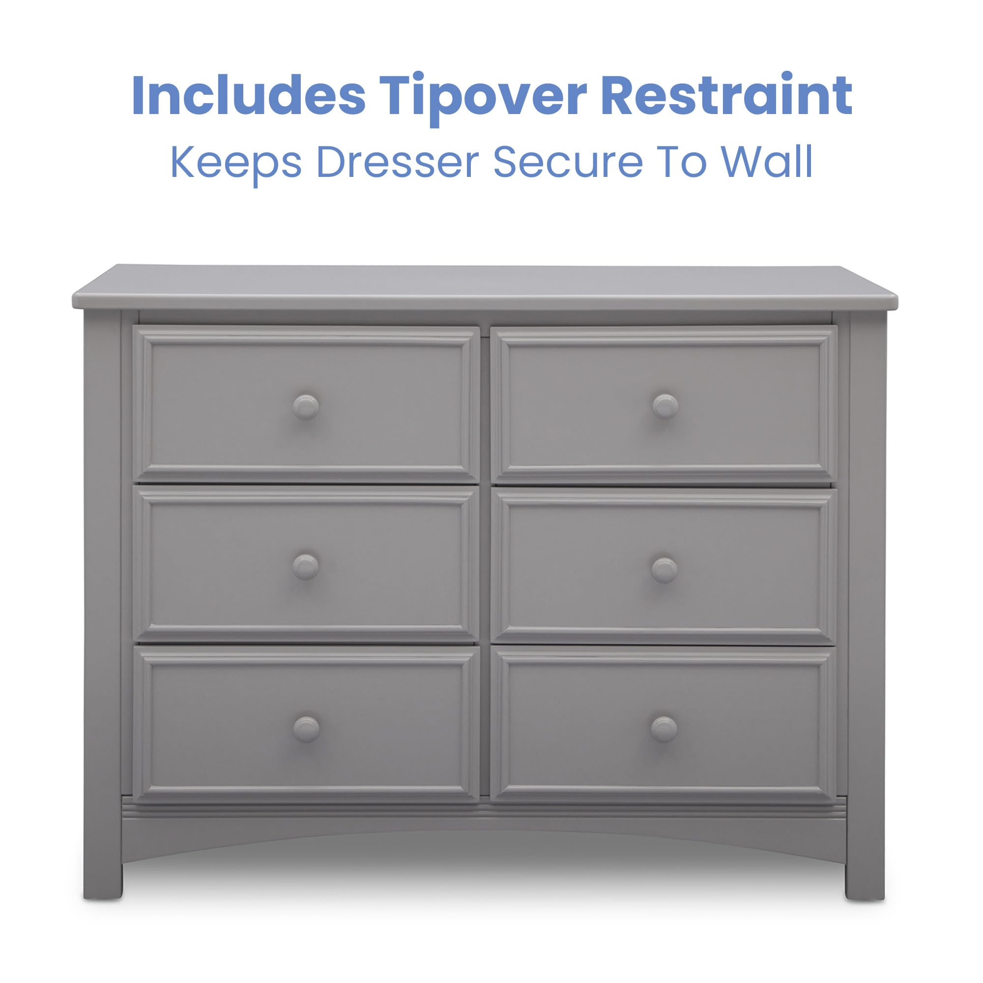 Delta Children Unisex 6-Drawer Double Dresser with Interlocking Drawers - Greenguard Gold Certified, Grey Nursery Dresser for Baby & Kids Bedroom Storage