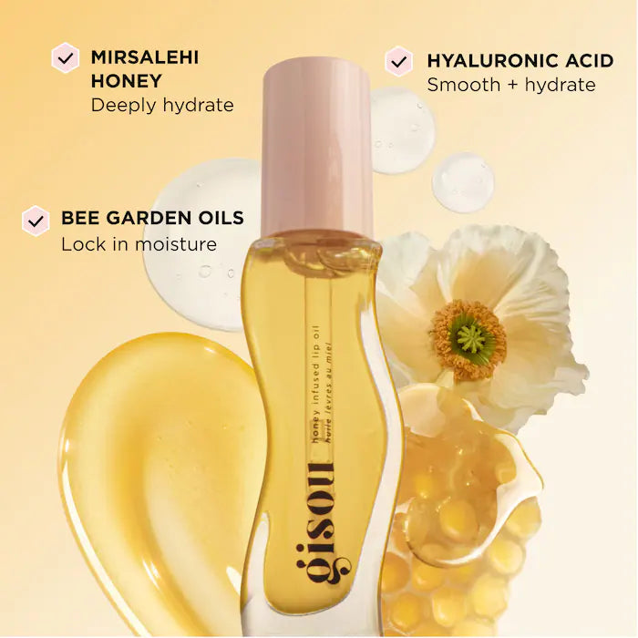Gisou Honey Infused Hydrating Lip Oil - Nourishing & Moisturizing Lip Treatment with Natural Ingredients - Perfect for Dry Lips, Daily Care & Nighttime Lip Routine