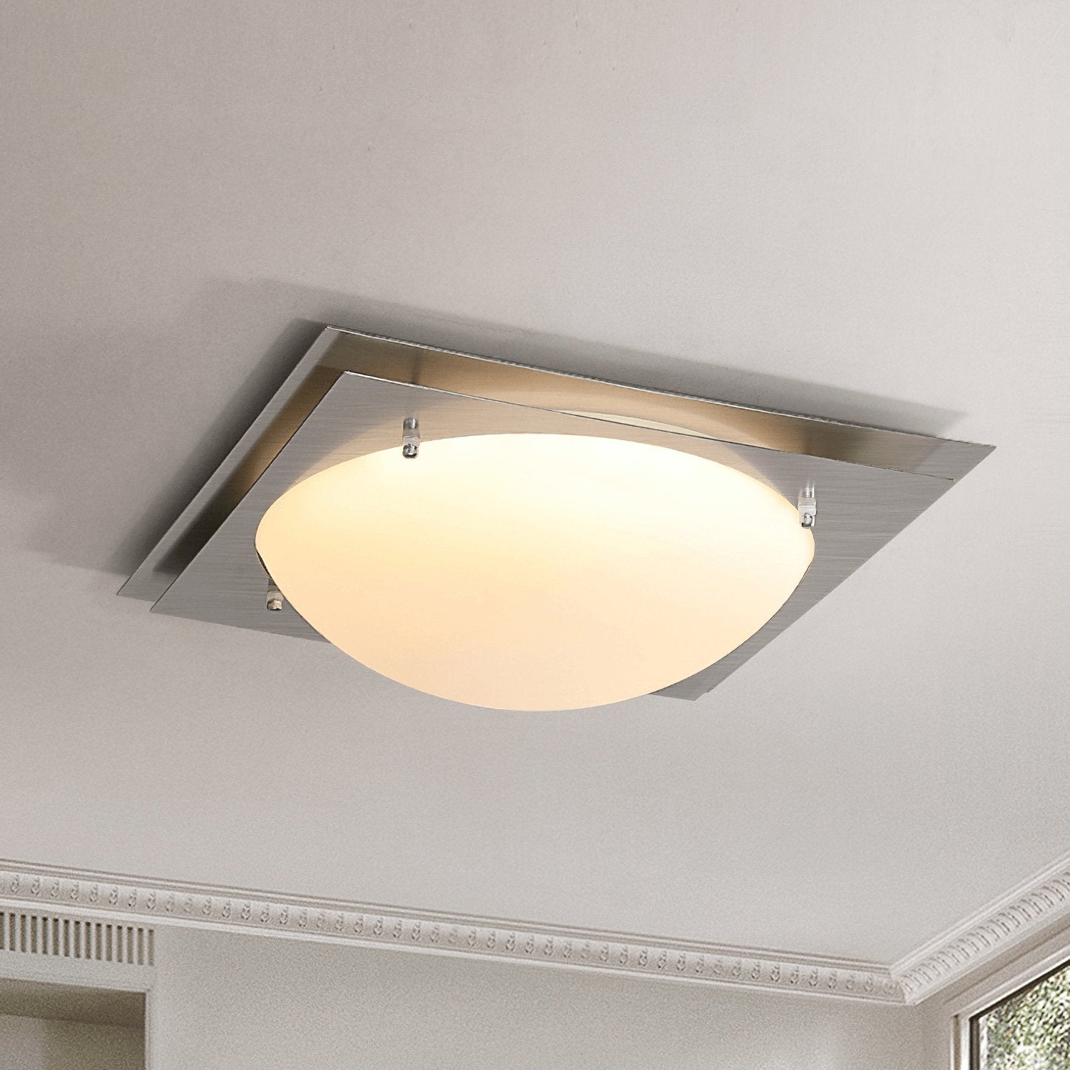 Modern Glass Ceiling Lamp with Beveled Edges - Elegant LED Lighting Fixture for Living Room, Bedroom, and Dining Room Decor