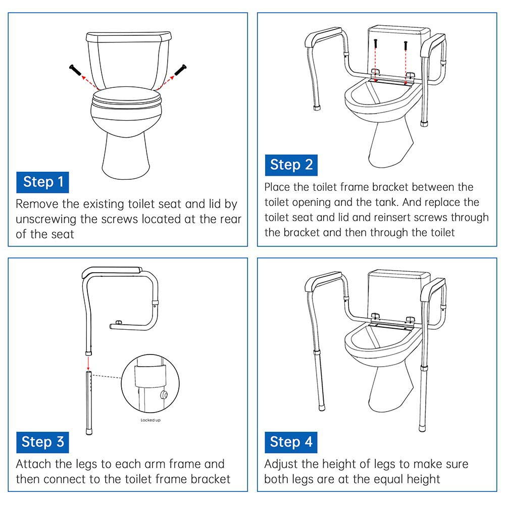 TheLAShop Adjustable Toilet Safety Frame Rail Grab Bar - 375lbs Weight Capacity for Elderly & Disabled - Bathroom Assist Device for Seniors, Handicapped & Post-Surgery Recovery