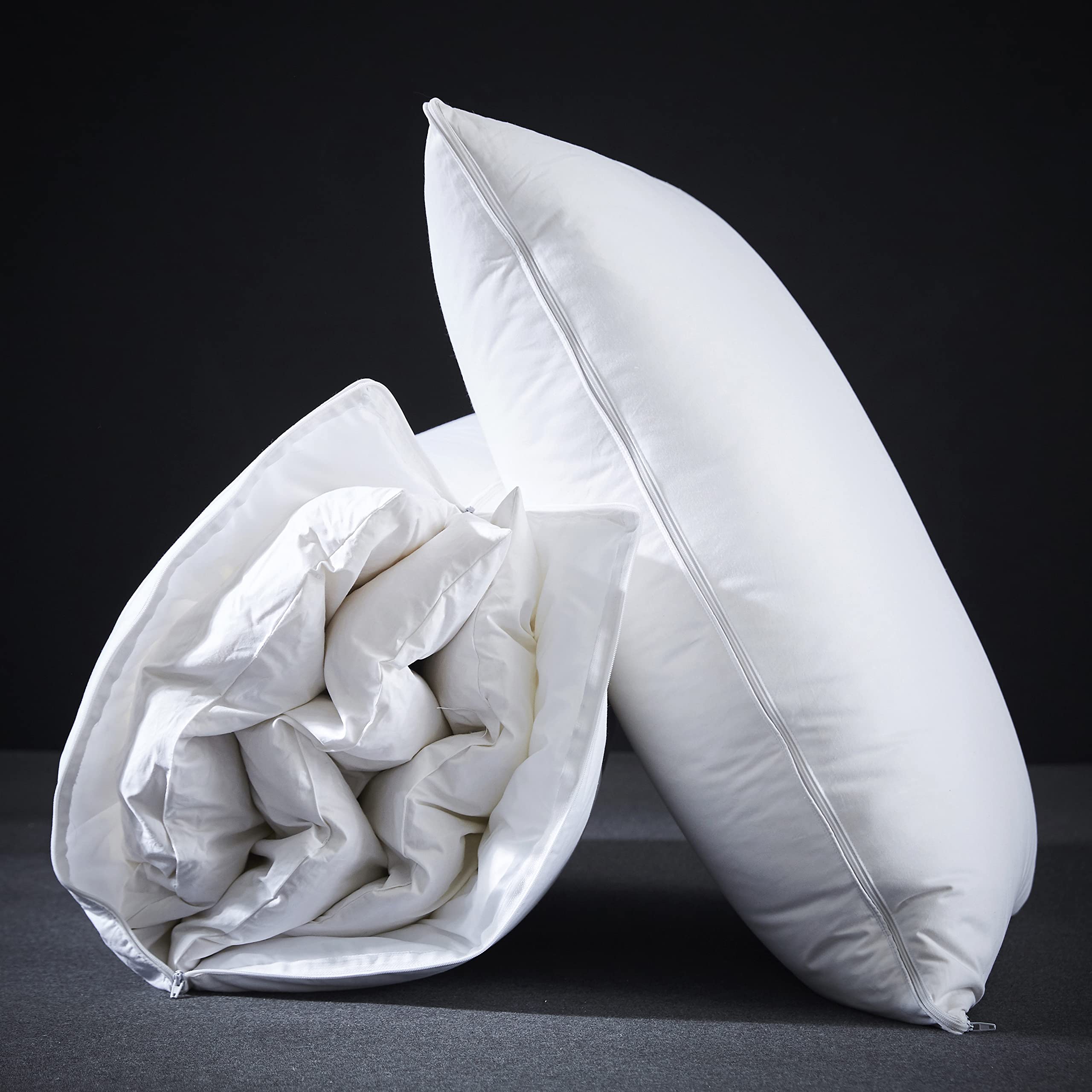 Premium Adjustable Layer Goose Feather Pillow Set of 2 - Queen Size with 100% Cotton Zipper Cover for Neck Pain Relief & Side Sleepers - Perfect for Back, Stomach & Side Sleeping Positions