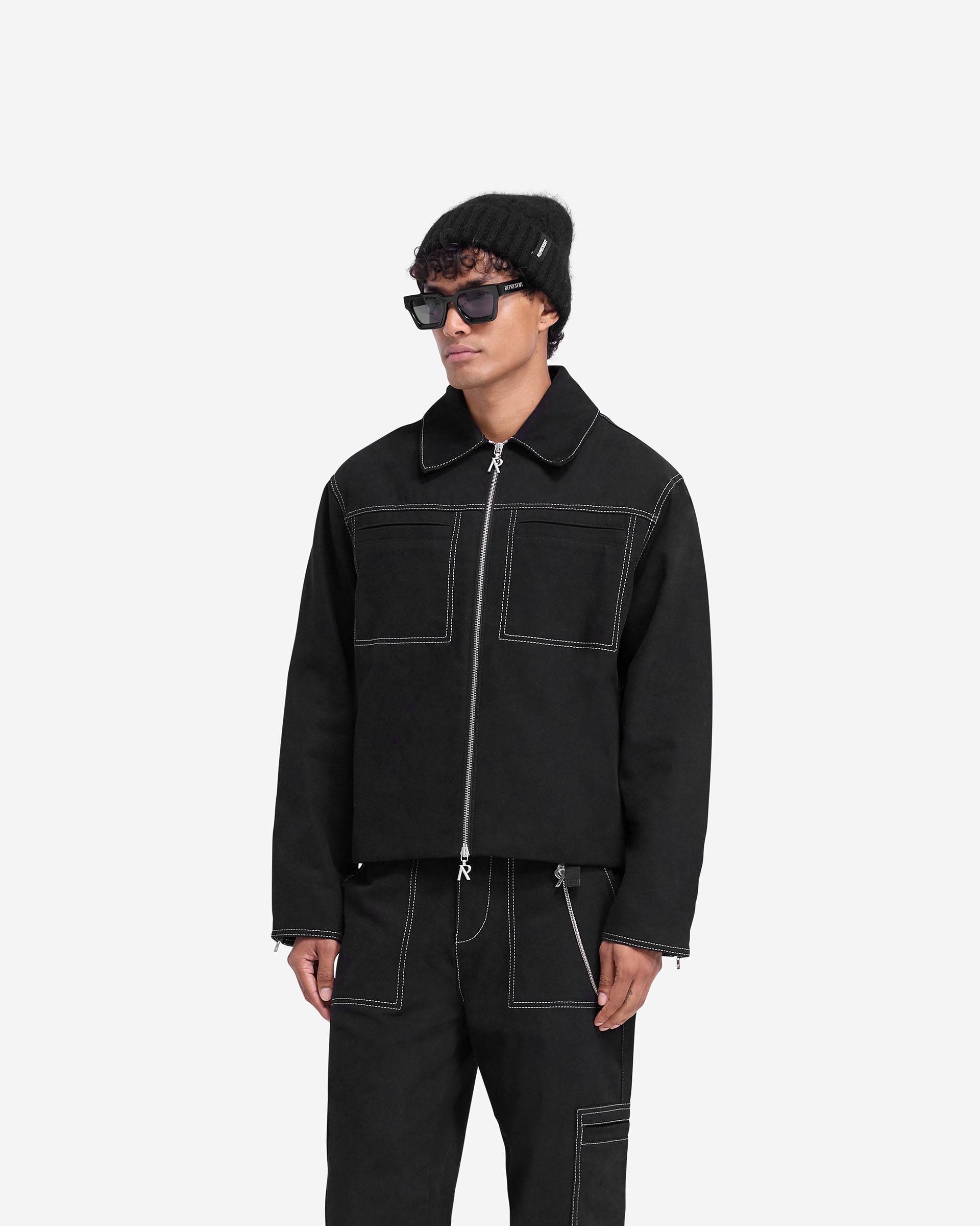 Contrast Stitch Smart Jacket for Men & Women | Slim Fit Lightweight Waterproof Windbreaker | Perfect for Outdoor Activities, Travel & Work Commute | Jet Black