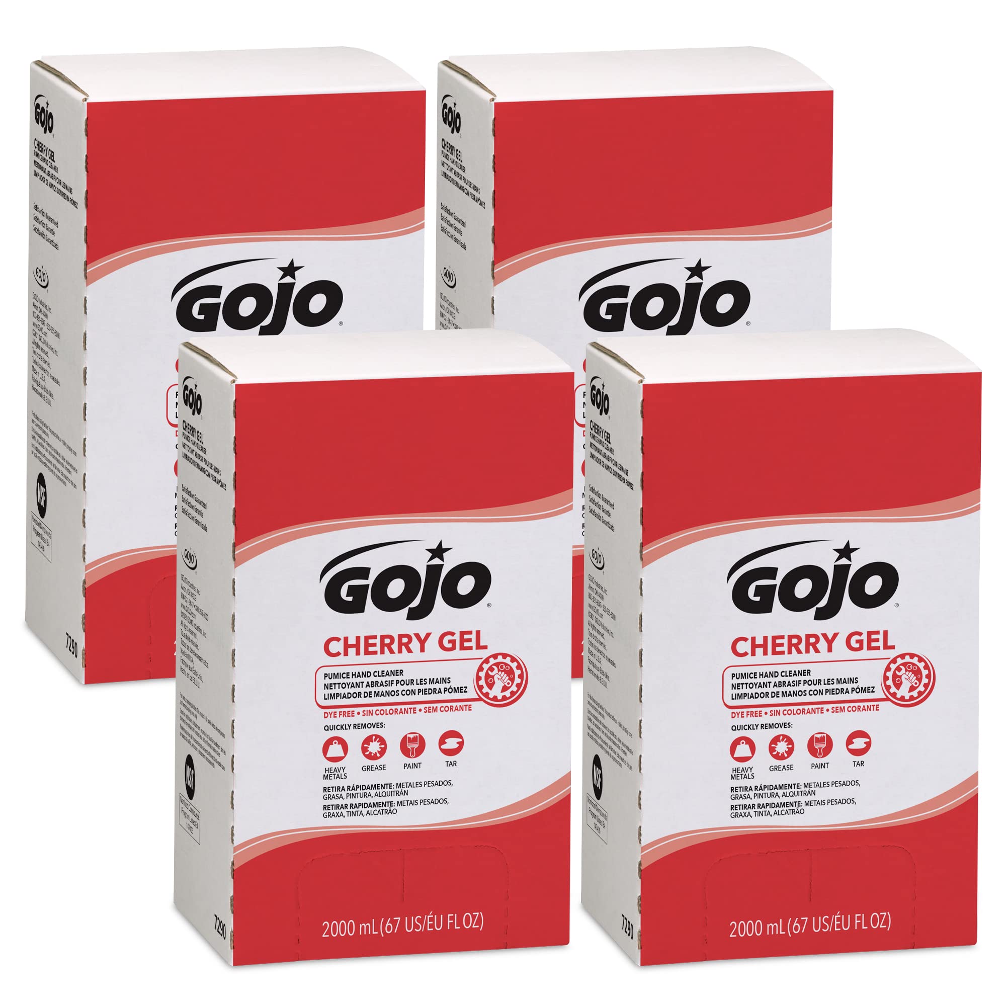 GOJO® Gel Pumice Hand Soap Cleaner - Cherry Scent, 67.6 Oz (4-Pack Refills) for Industrial, Commercial & Home Use - Heavy Duty Hand Cleaner for Mechanics, Gardeners & DIY Projects