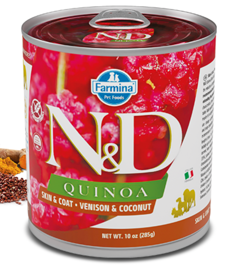 Farmina Quinoa Skin & Coat Venison & Coconut Canned Dog Food - Grain-Free, Hypoallergenic Recipe for Healthy Skin & Shiny Coat (4.9oz/138g) - Perfect for Sensitive Stomachs & Allergies | Ideal for Small & Medium Breed Dogs