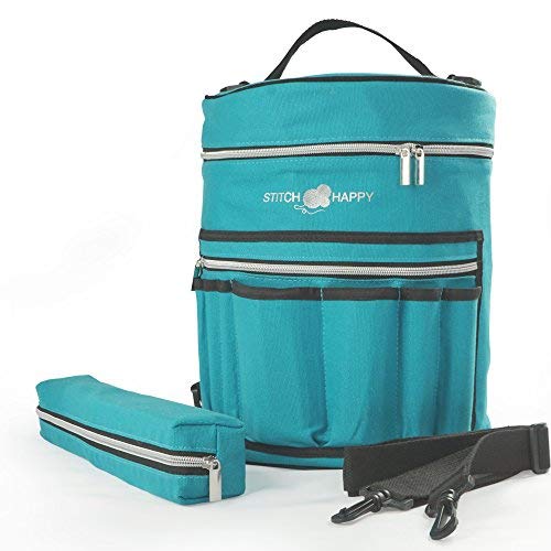 XL Knitting Bag with 7 Pockets - Peacock Design Yarn & Crochet Storage Organizer for Crafters | Perfect for Needlework, Knitting Projects & Travel Accessories