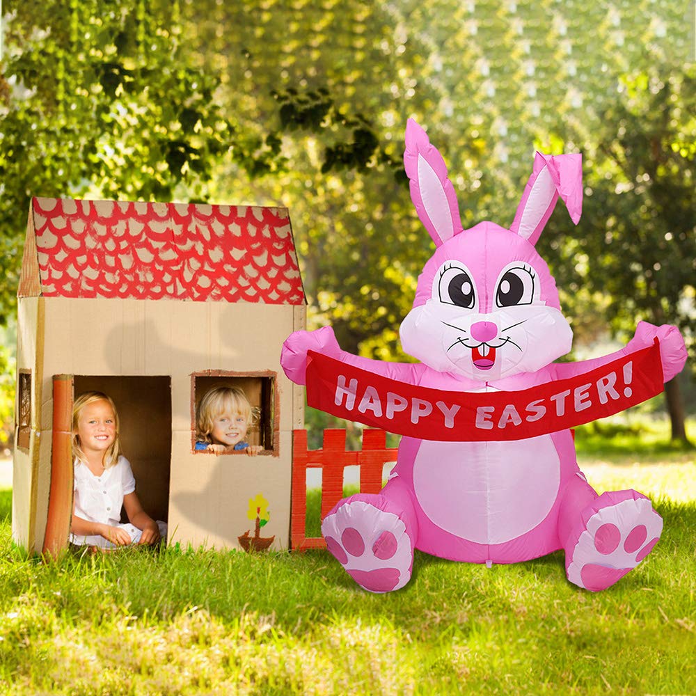 TZH 5FT Easter Inflatable Bunny with LED Lights - Large Blow Up Rabbit Decor for Indoor Lawn & Garden - Outdoor Easter Inflatables for Yard, Party, and Holiday Decorations - Perfect for Easter Celebrations, Spring Festivals, and Backyard Decor