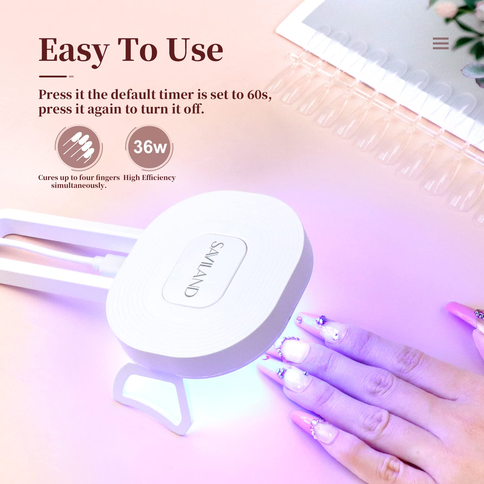 SAVILAND 36W UV LED Nail Lamp - Portable Handheld Gel Nail Dryer with Folding Stand for Home & Salon Use | Fast Curing for All Soak-Off UV Gel Nails | Perfect for DIY Nail Art & Professional Manicures