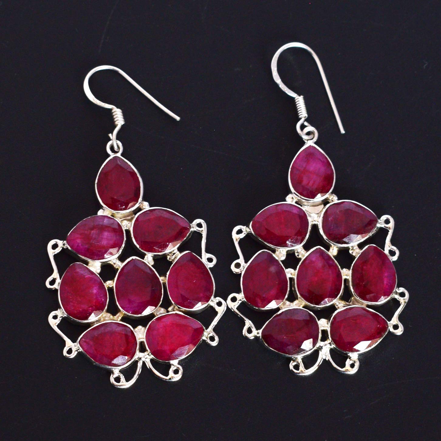 Natural Corundum Ruby Gemstone 925 Sterling Silver Dangle Earrings | Handmade Women's Jewelry Gift for Birthday, Anniversary & Special Occasions